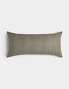 The Cozy Earth Striped Throw Pillow features an olive green cover with thin white vertical stripes, displayed against a plain white background.|Color:Smoke|Size:14" x 30"