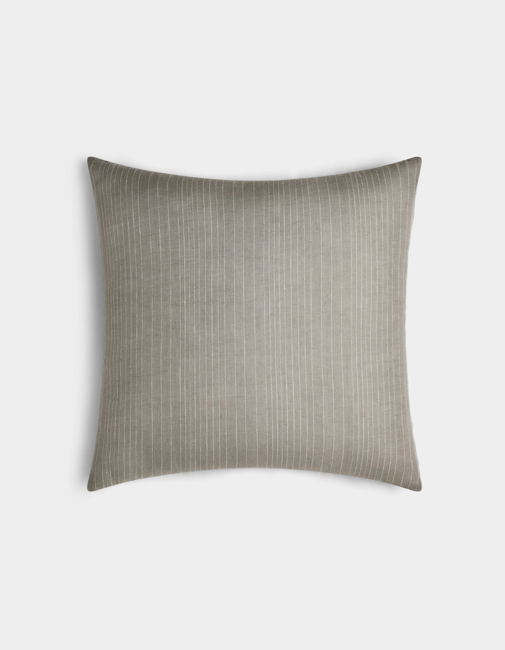 The Cozy Earth Striped Throw Pillow features a light gray fabric with thin vertical white pinstripes and is displayed against a plain white background.