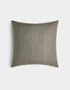 The Cozy Earth Striped Throw Pillow features a square shape in olive green with thin vertical white pinstripes, shown against a plain white background.|Color:Smoke|Size:20" x 20"