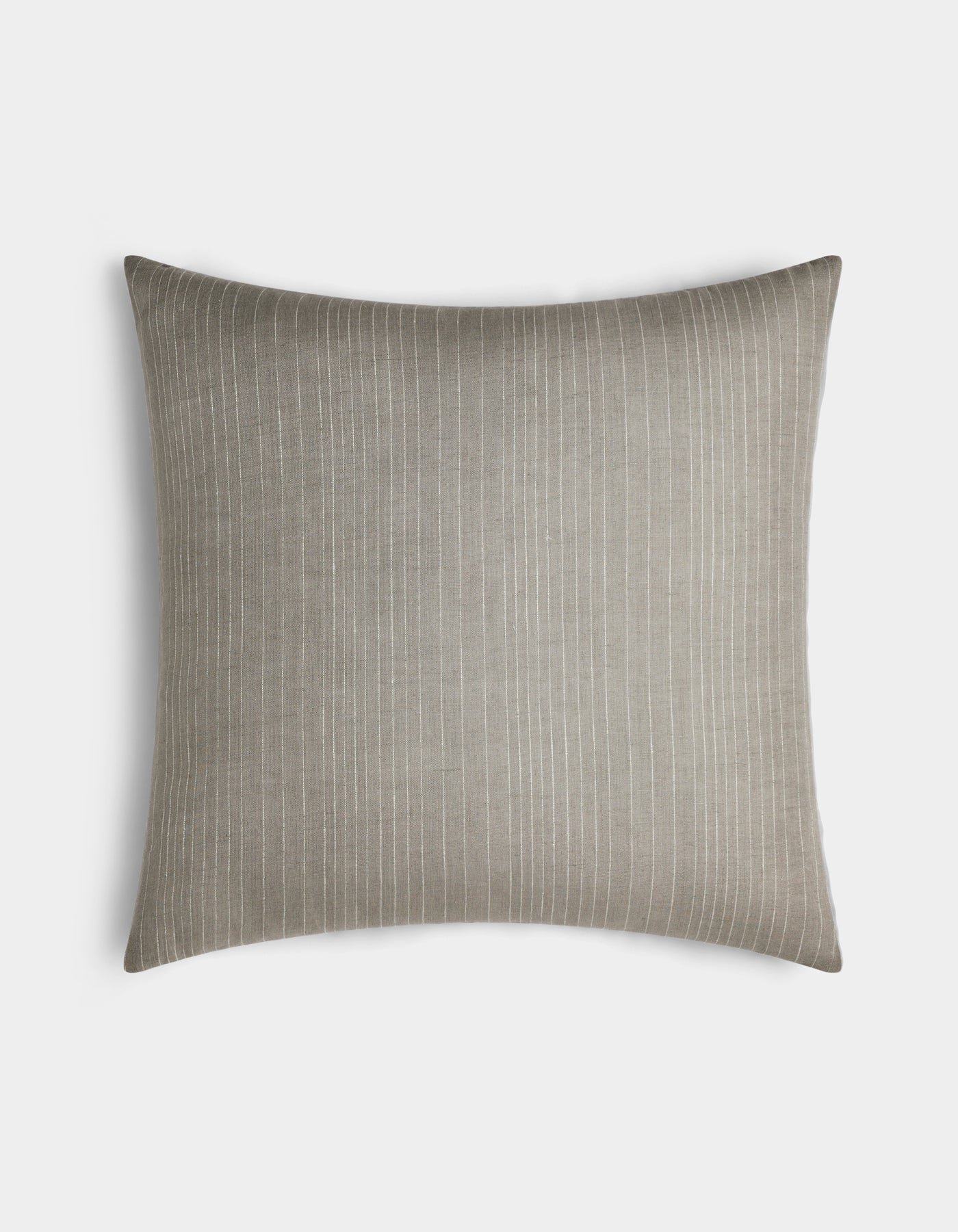 The Cozy Earth Striped Throw Pillow features a light gray square cover with thin white vertical pinstripes, shown against a plain white background.|Color:Grey