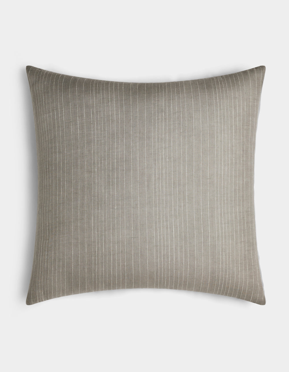 The Cozy Earth Striped Throw Pillow features a light gray cover with thin, vertical white pinstripes and is shown against a plain white background.