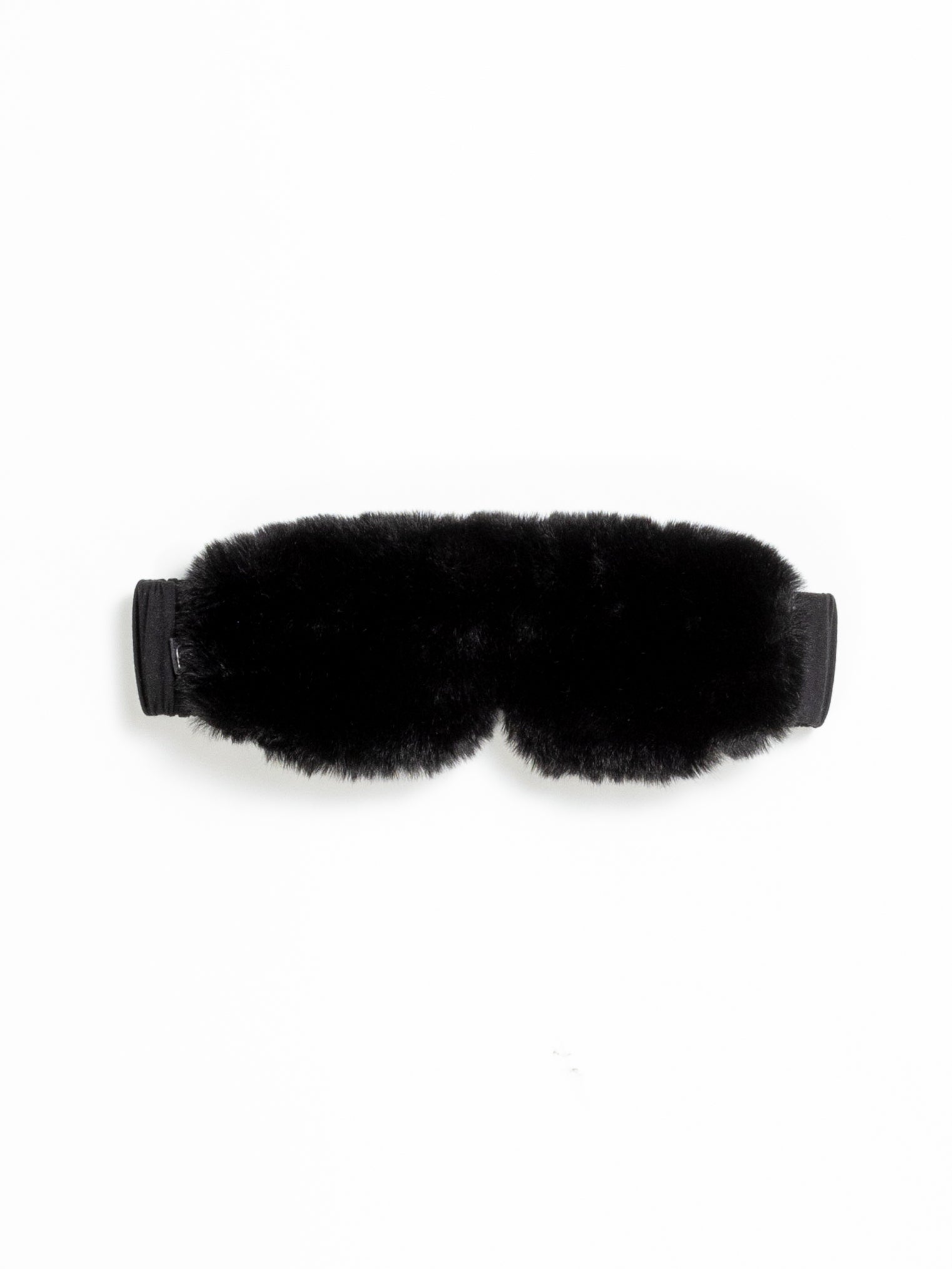 The Cozy Earth Faux Fur Sleep Mask in Black is pictured on a white background. |Color:Black