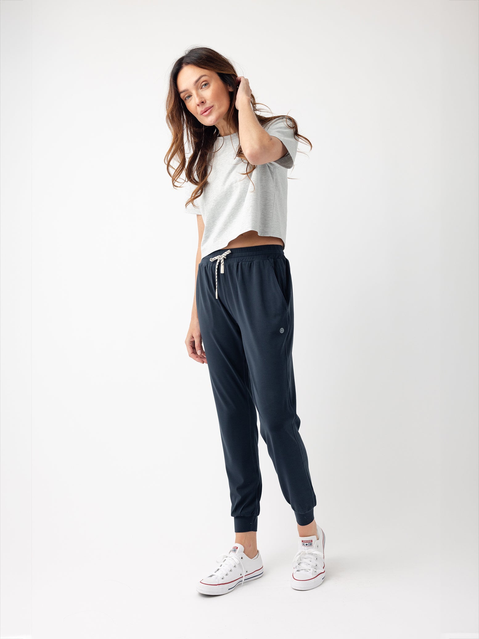 Eclipse Studio Jogger. The Studio Joggers are worn by a woman photographed with a white background. |Color:Eclipse