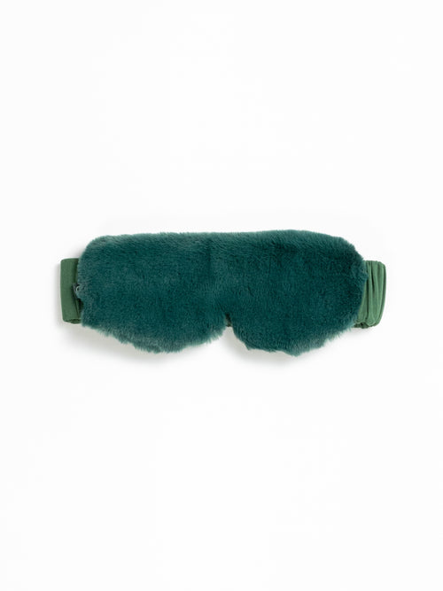 The Cozy Earth Faux Fur Sleep Mask in Jade is pictured on a white background. |Color:Jade 