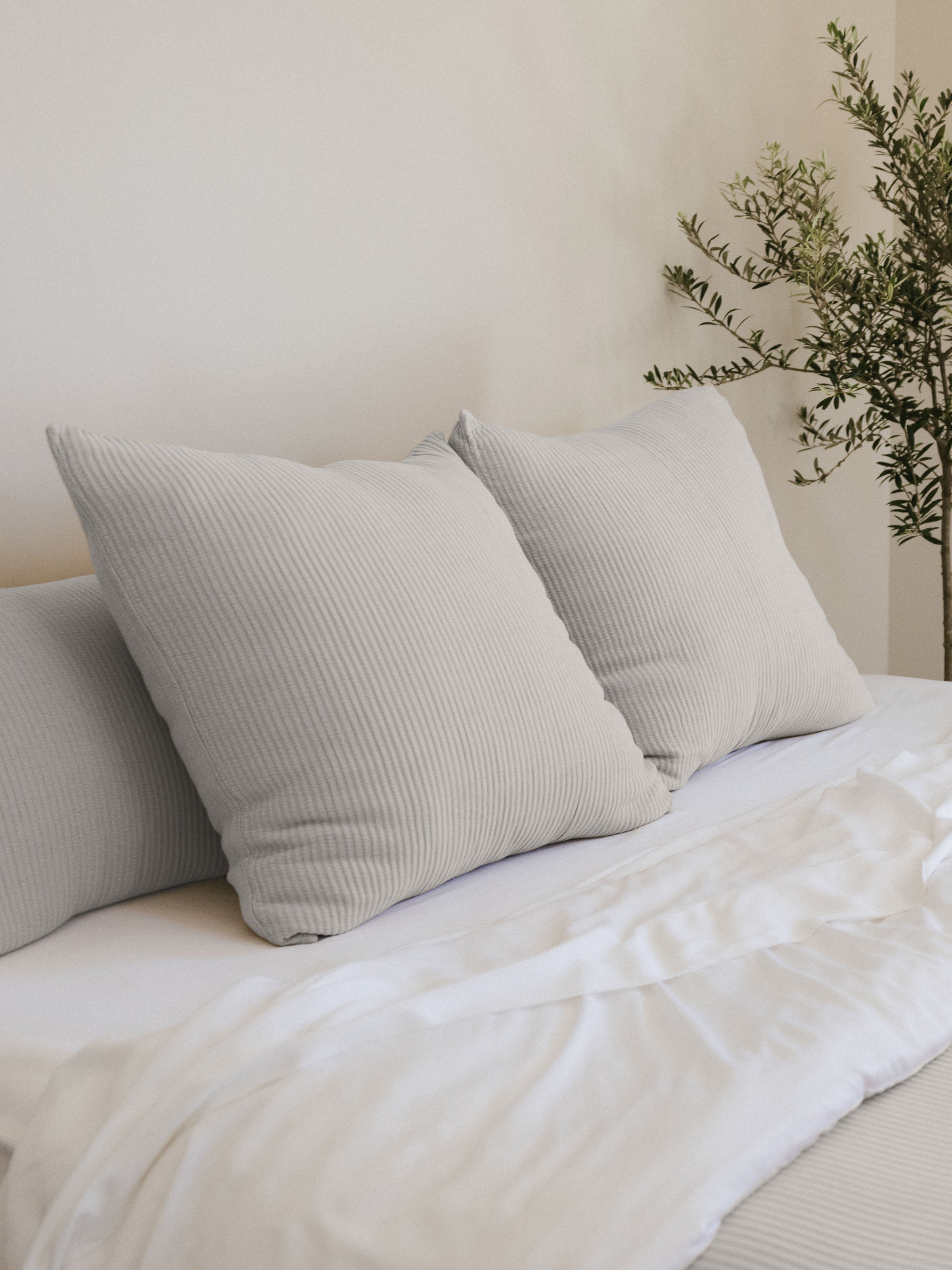 Light Grey coverlet shams on white bed |Color:Light Grey