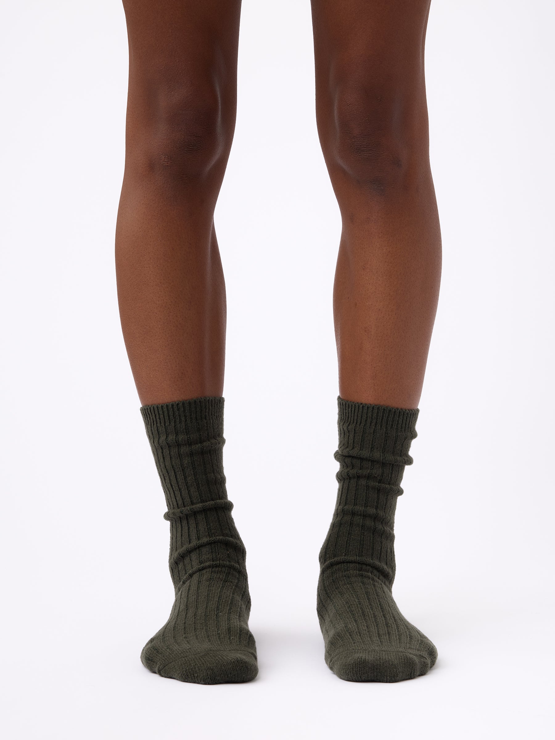 Person wearing Cozy Earth Plush Lounge Sock in Pine |Color:Pine/Olive/Juniper