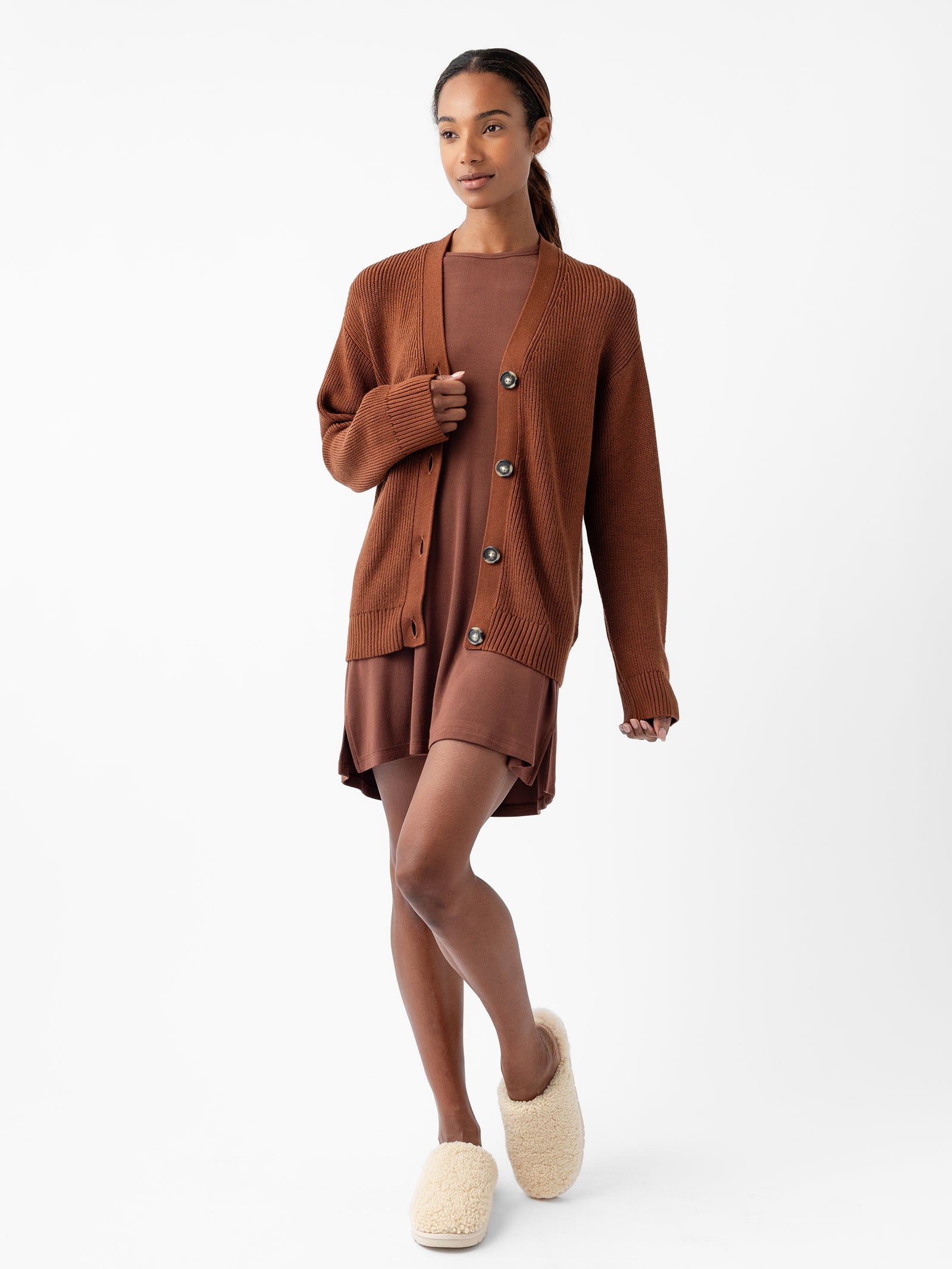 Woman in Oversized Classic Cardigan - Spice 