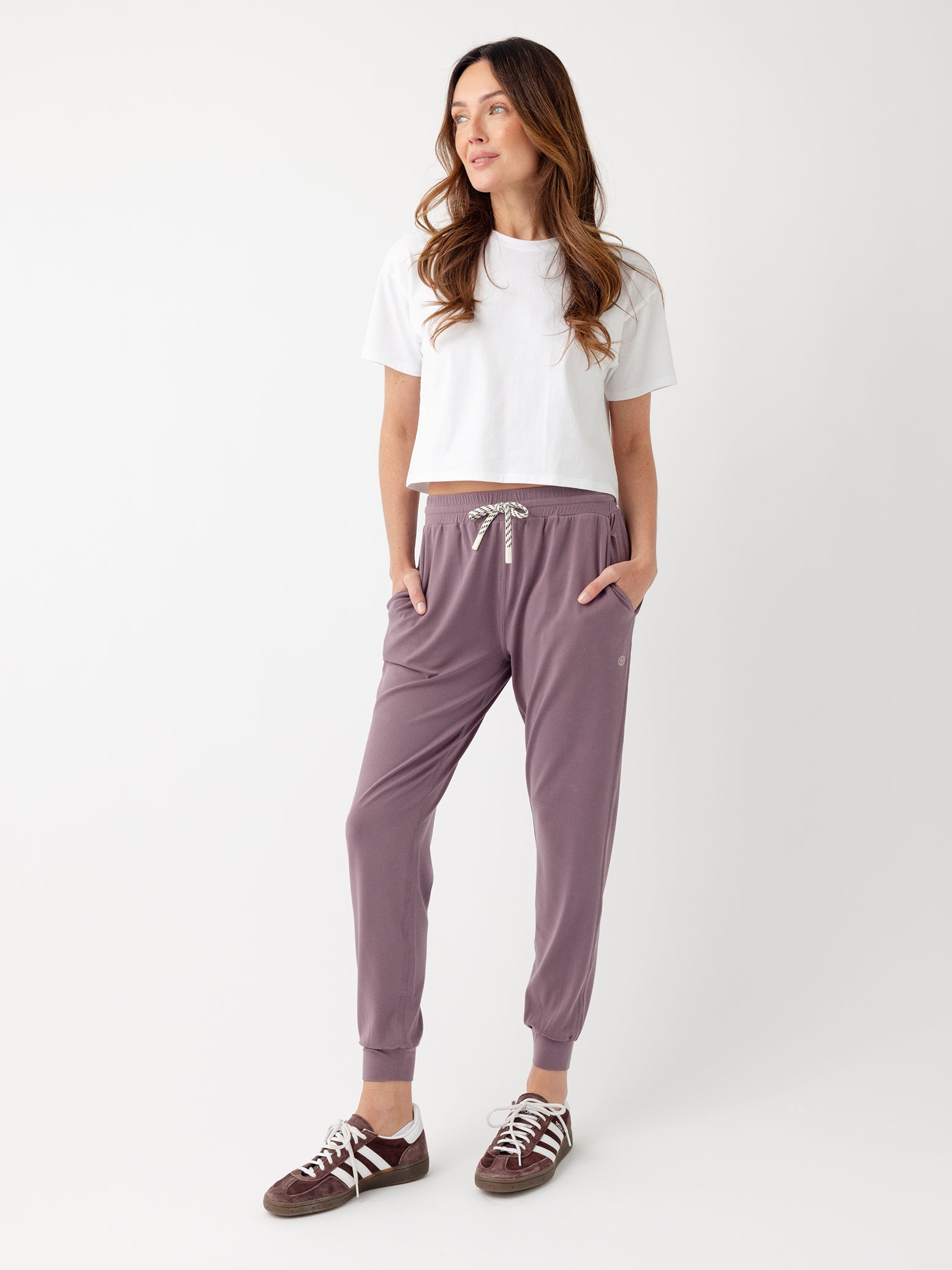 Twilight Studio Jogger. The Studio Joggers are worn by a woman photographed with a white background. 