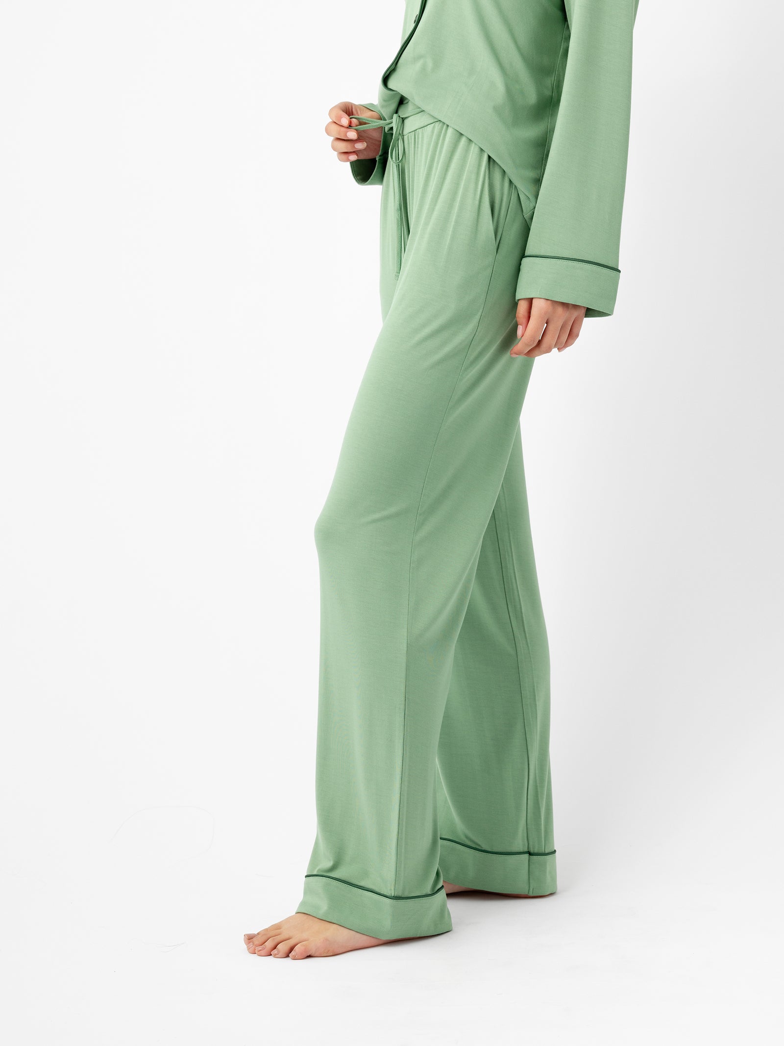 Woman wearing Women's Stretch-Knit Bamboo Pajama Pant in Fern 