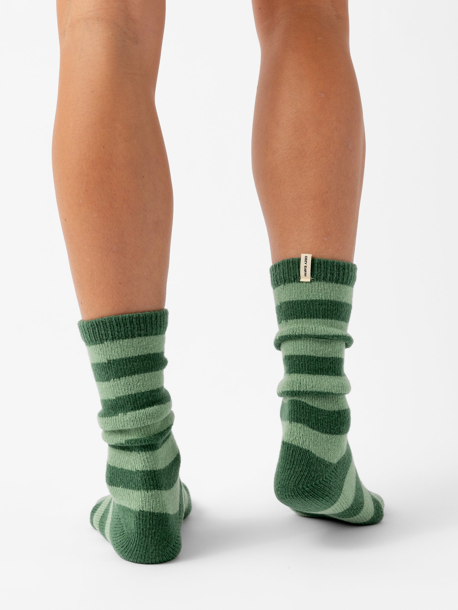 Person wearing Striped Plush Lounge Sock in Jade 