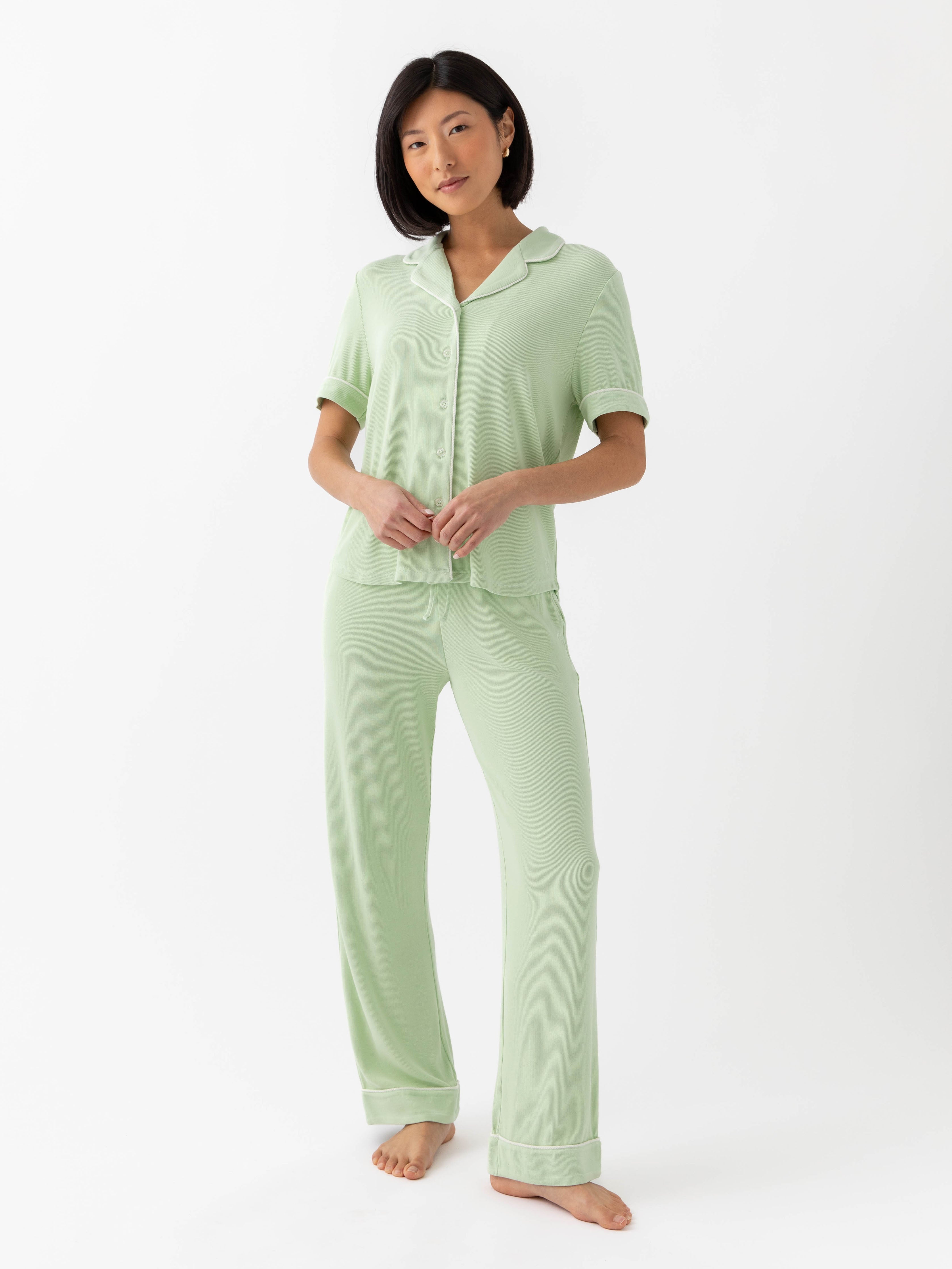 Women's Short Sleeve Pajama Set in Midnight with Cloud Trim