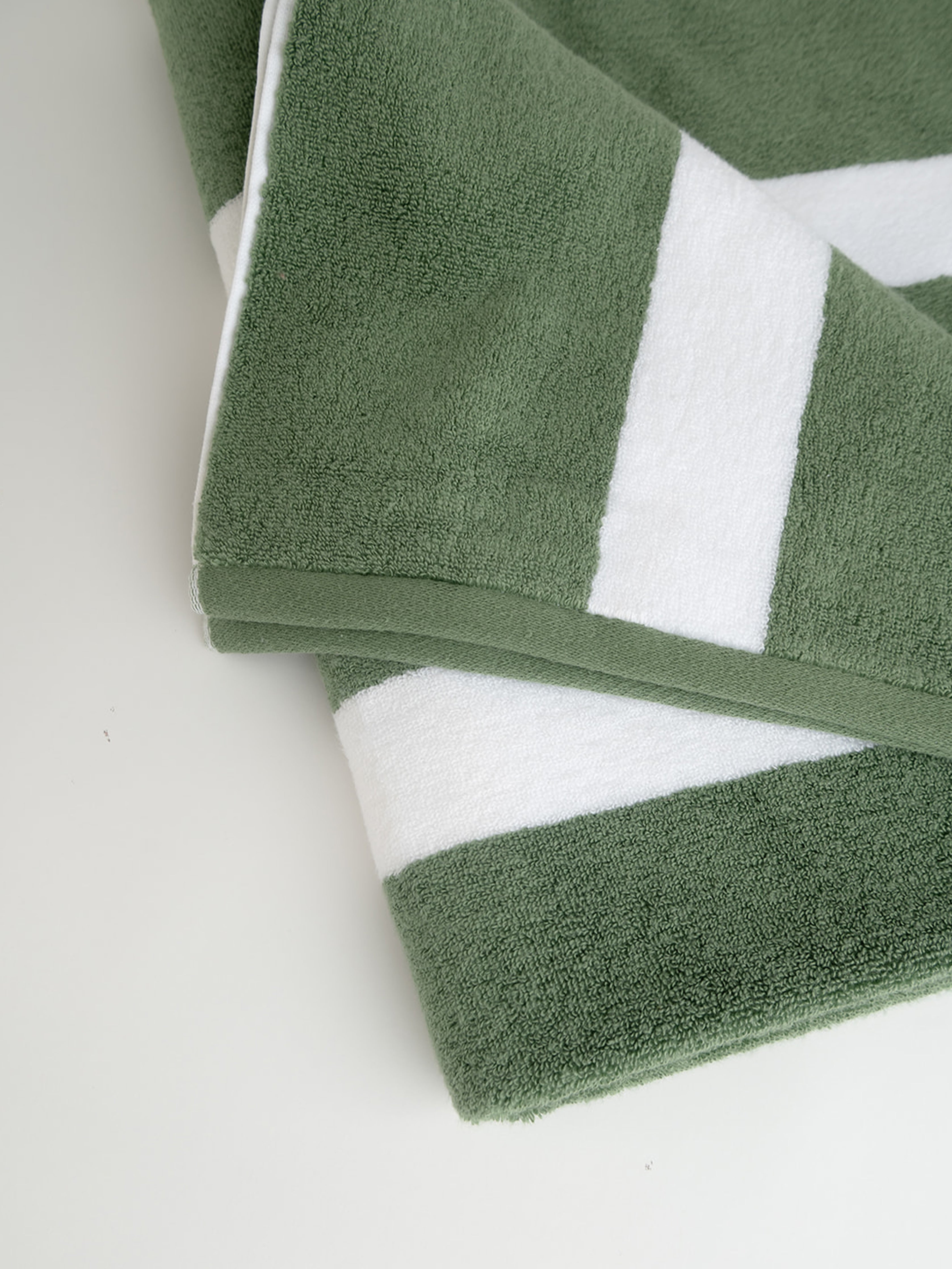 Close up of Sage stripe resort towel |Color:Sage Stripe