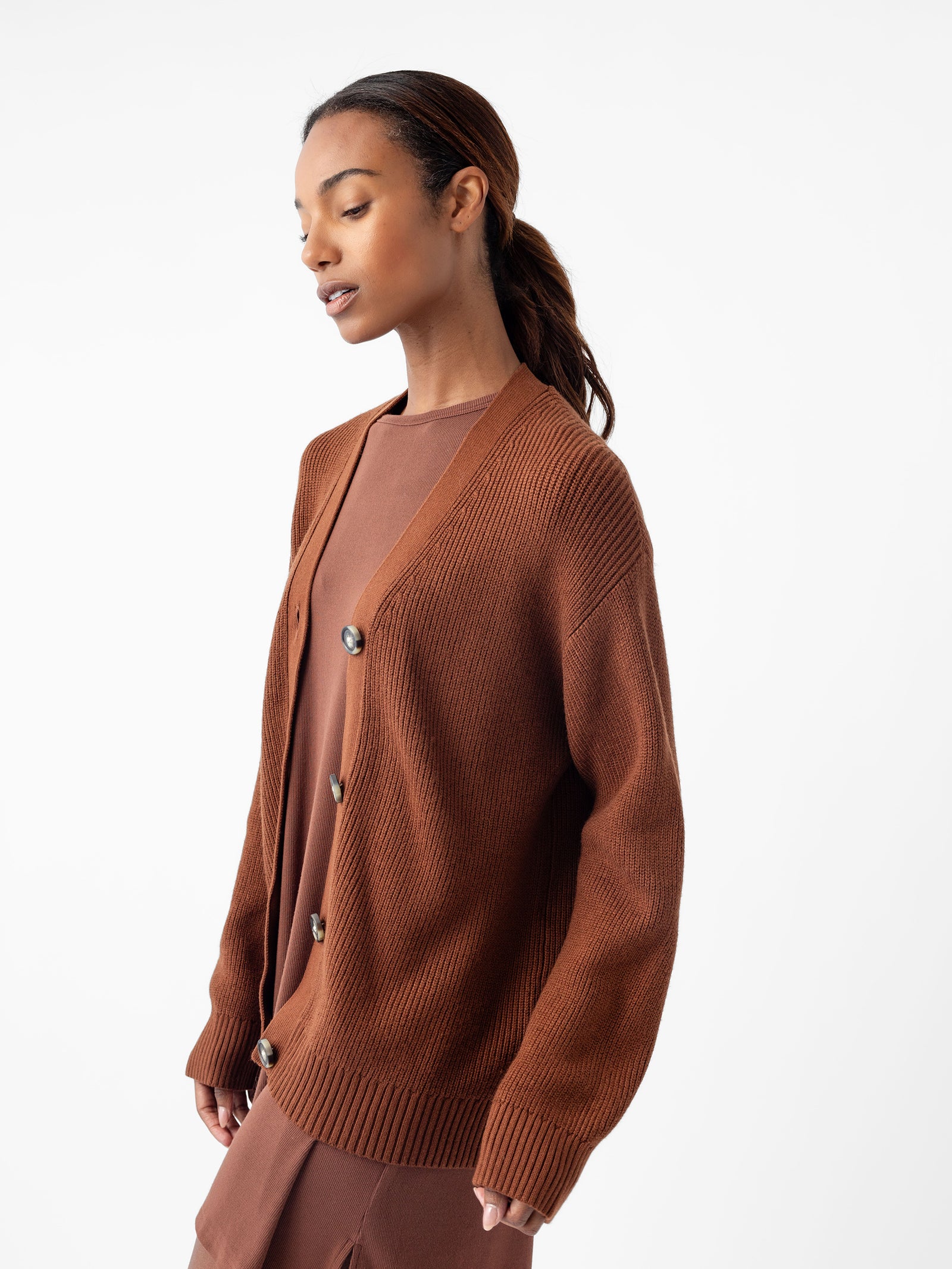 Woman in Oversized Classic Cardigan - Spice 