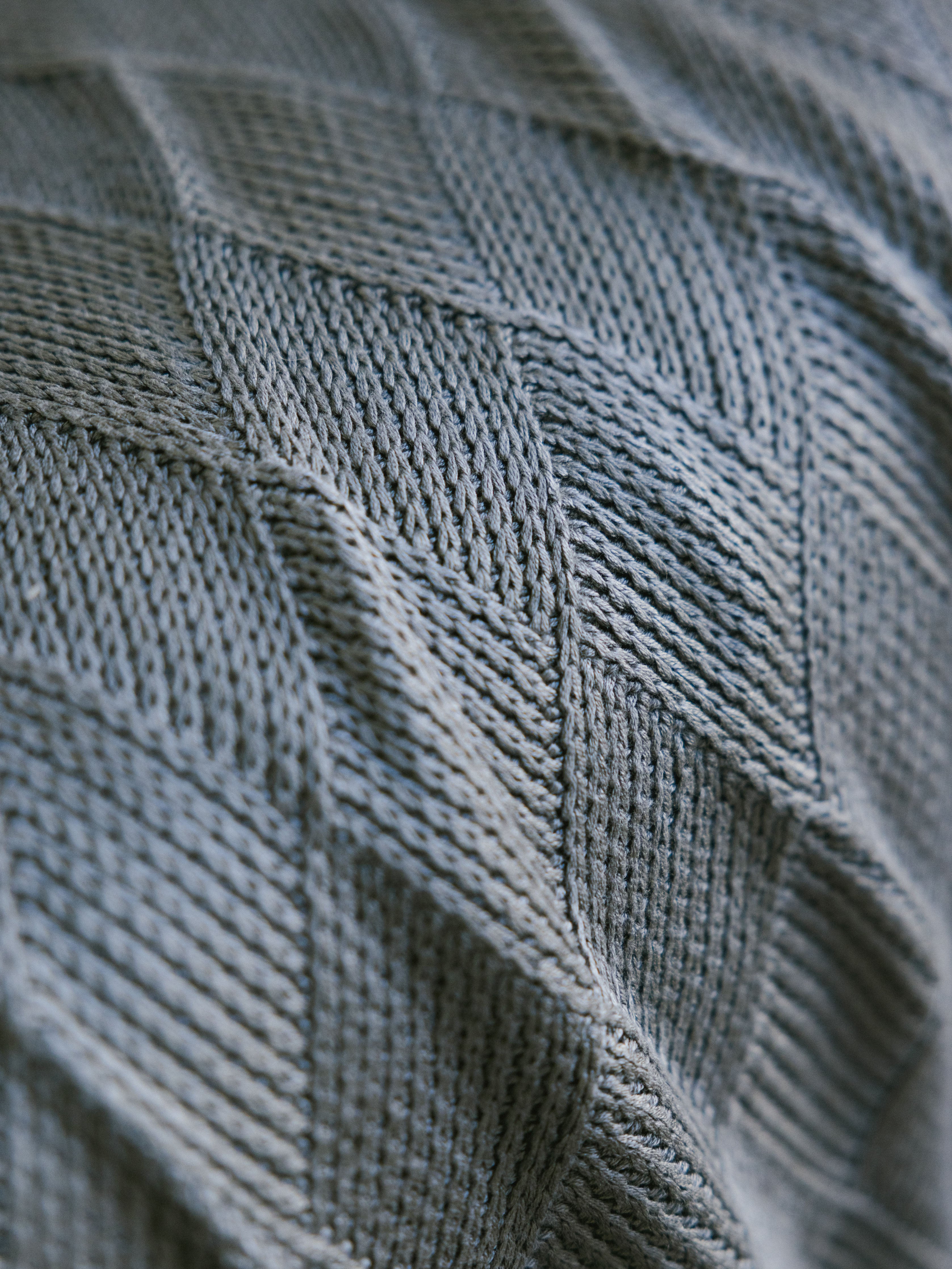 Stone Diamond Knit Blanket photographed close up. |Color:Stone