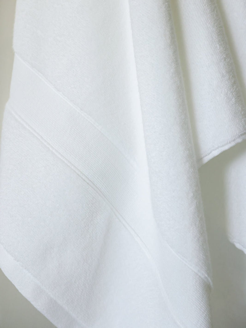 Close up of white luxe bath towel