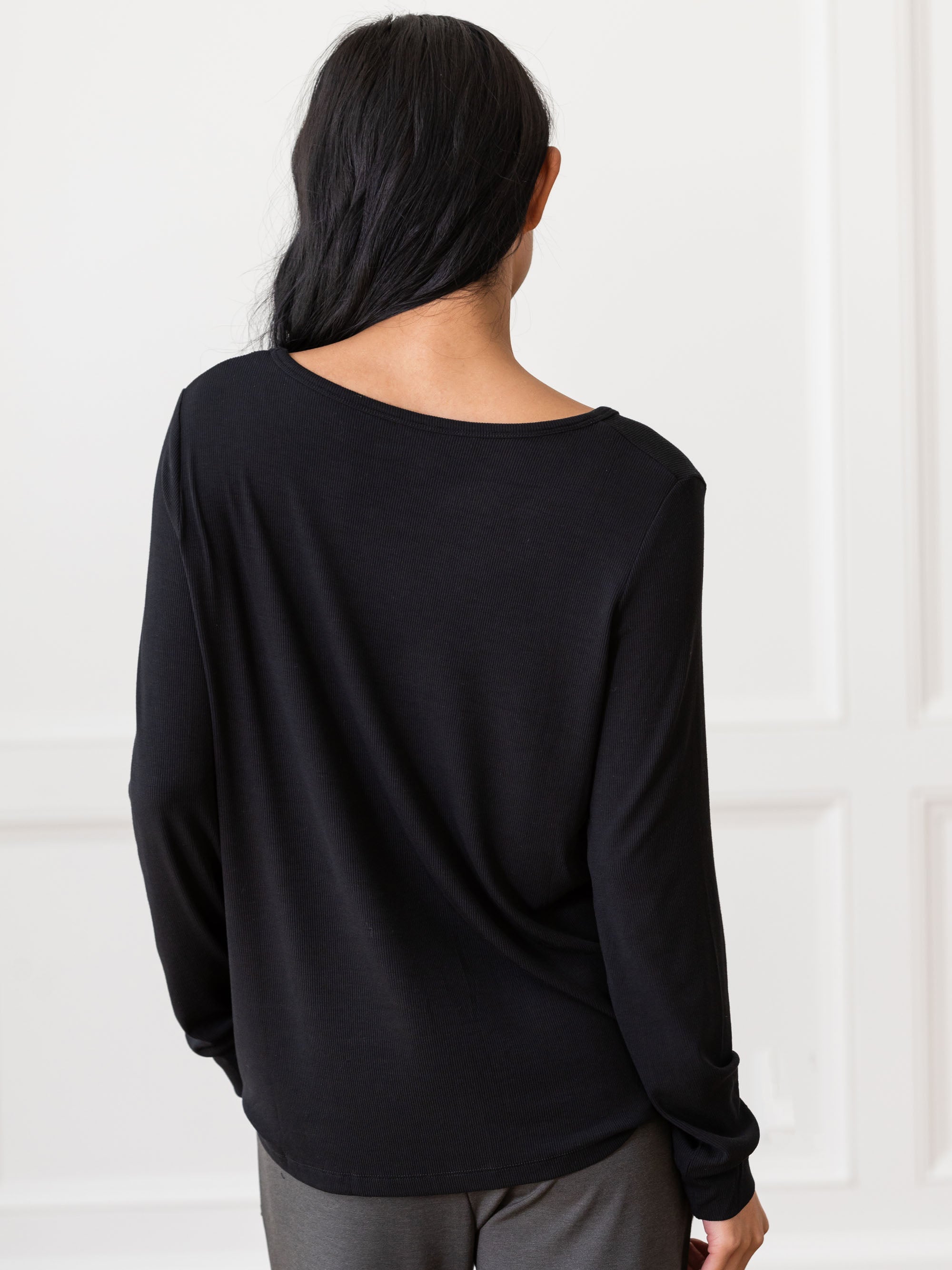 Women's Bamboo Rib-Knit Long Sleeve Lounge Top | Cozy Earth