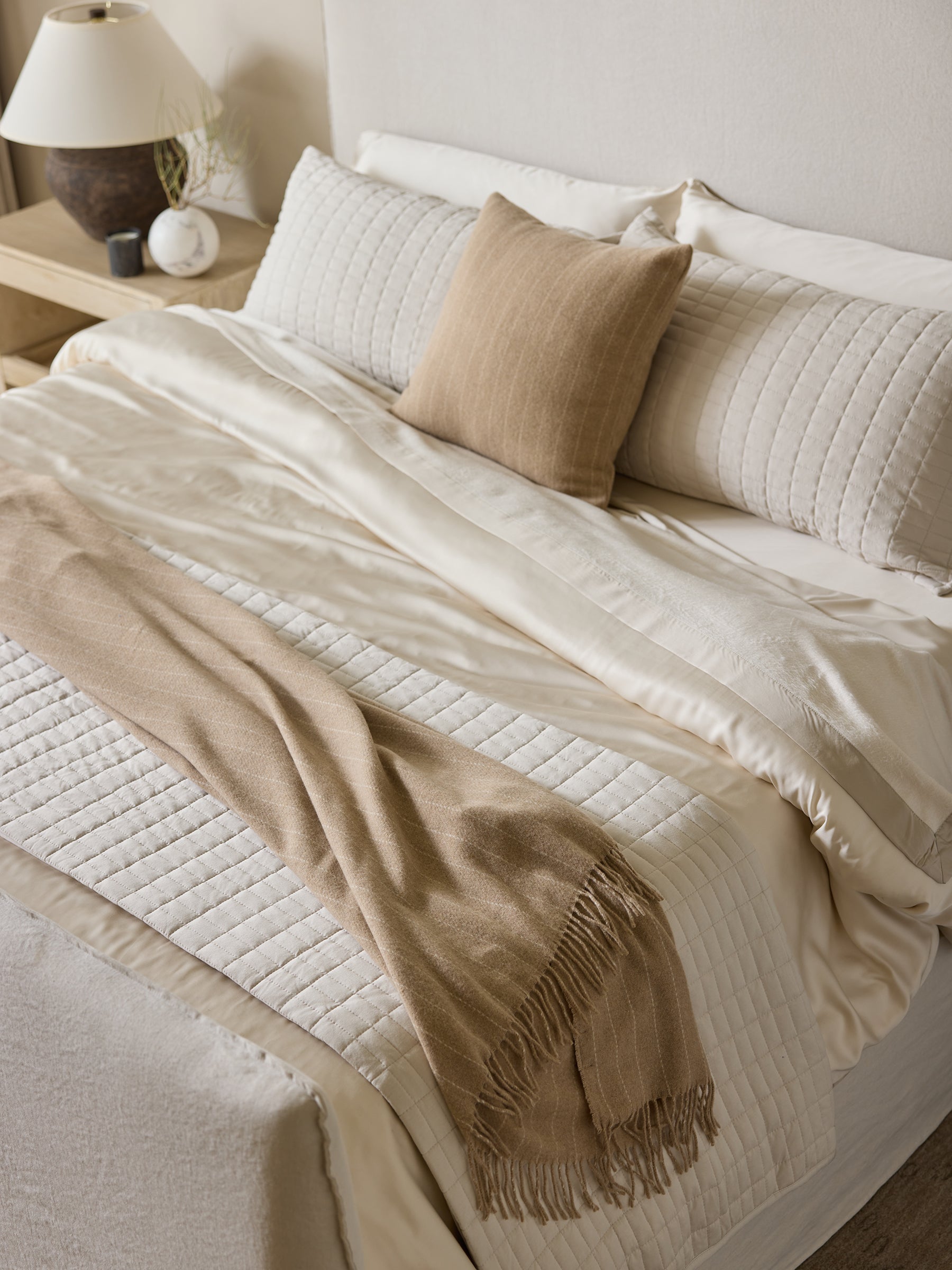 Brandy florence pillow and blanket on bed |Color:Brandy