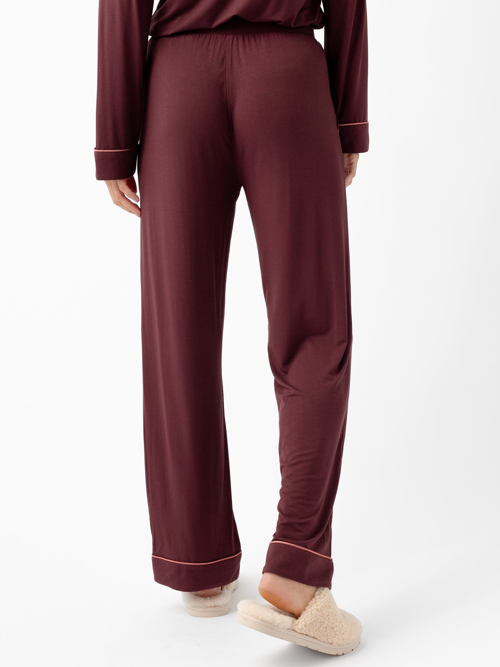 Woman wearing Women's Stretch-Knit Bamboo Pajama Pant in Burgundy 