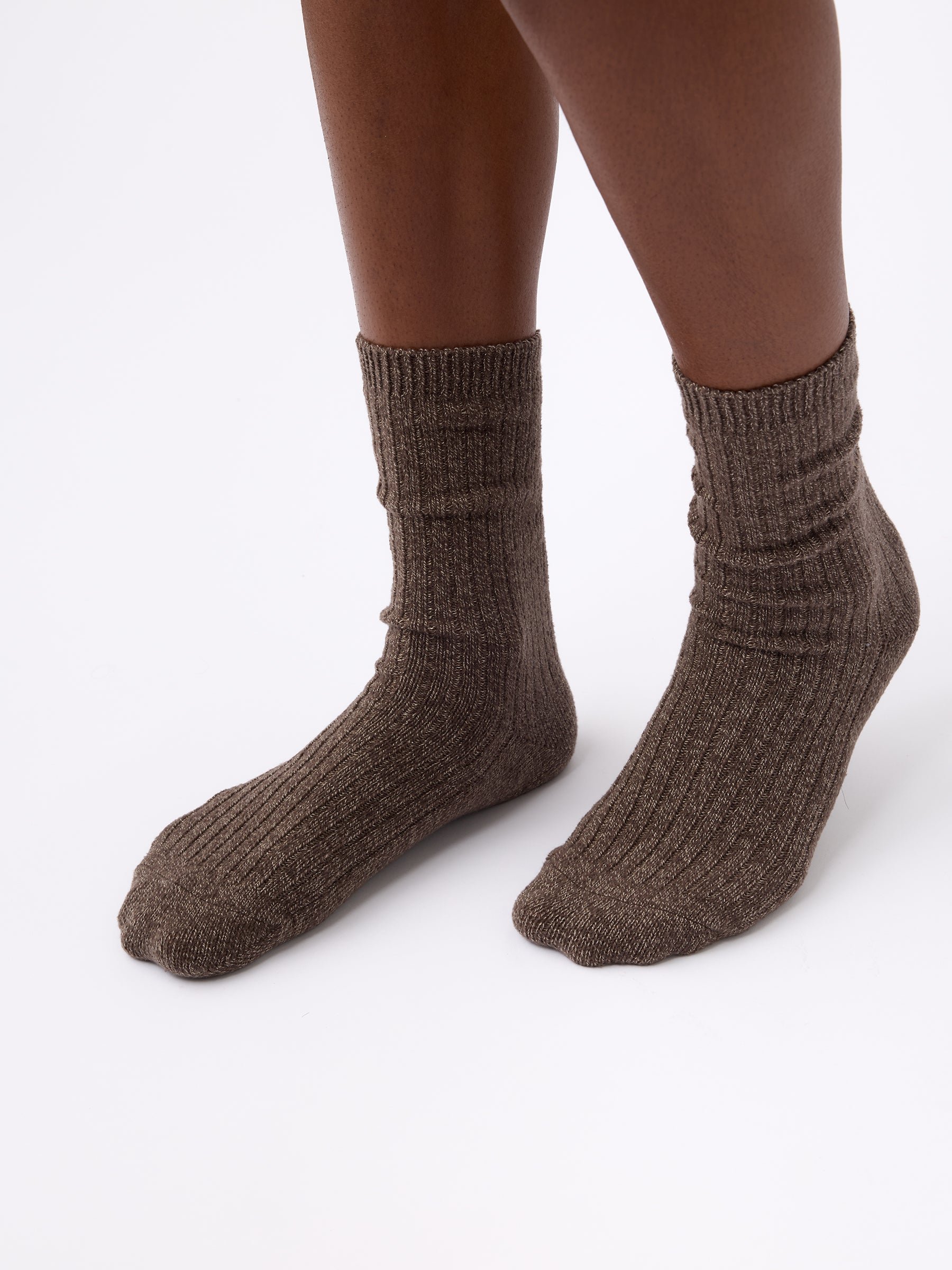 Person wearing Cozy Earth Plush Lounge Sock in Cacao 
