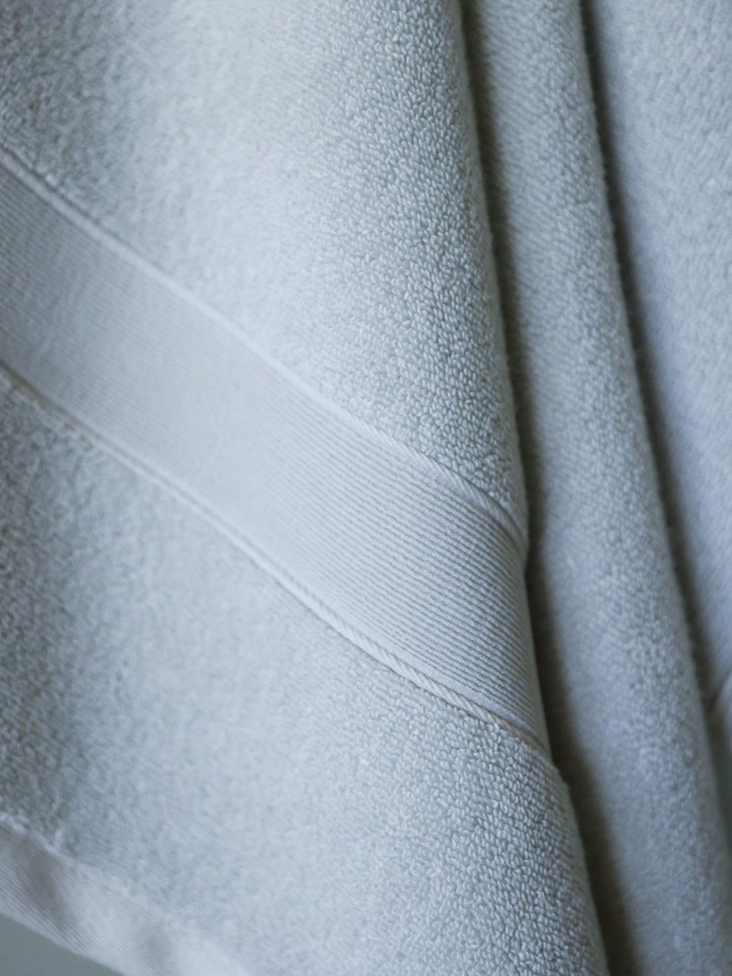 Close up of light grey luxe towel 