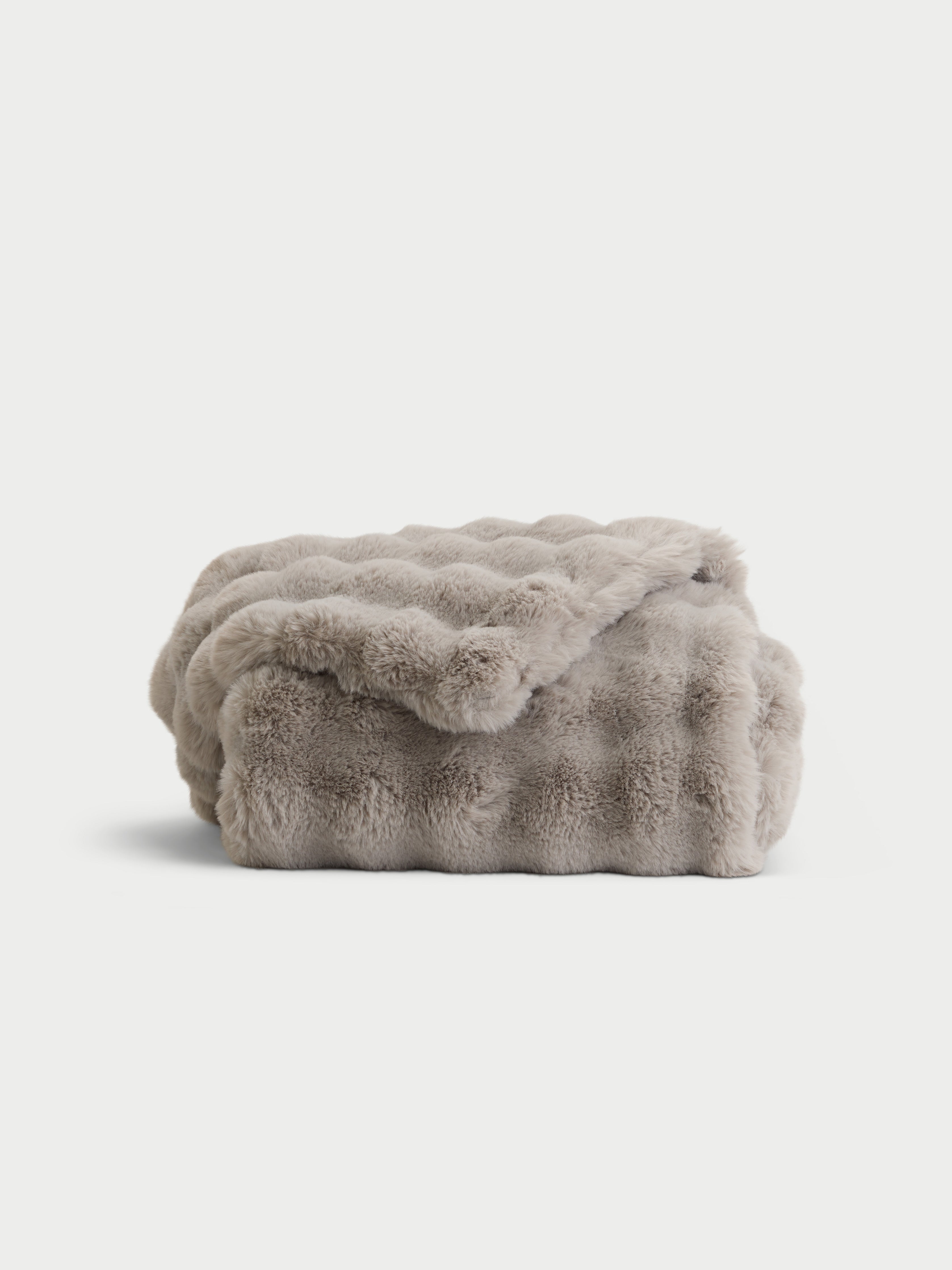 Light grey lush faux fur blanket folded with white background |Color:Light Grey