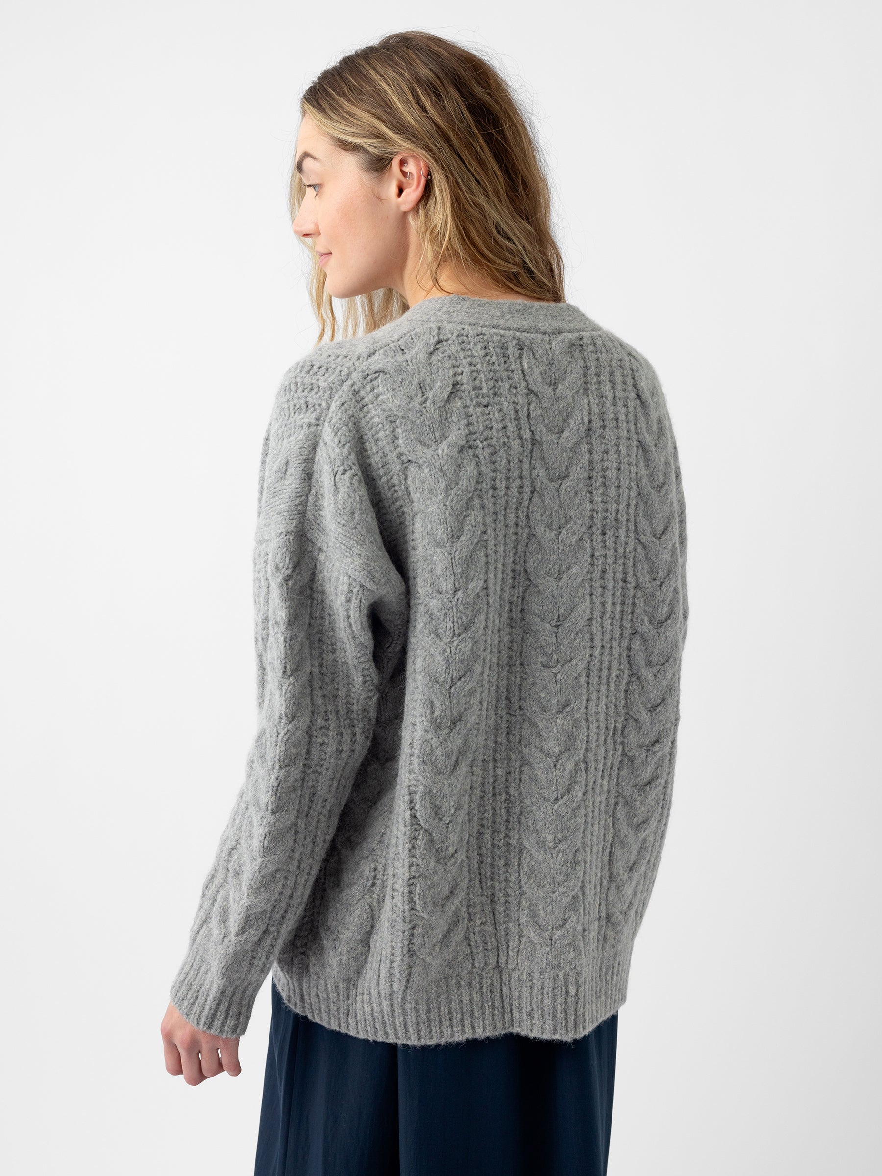 Grey cable knit cardigan womens hotsell