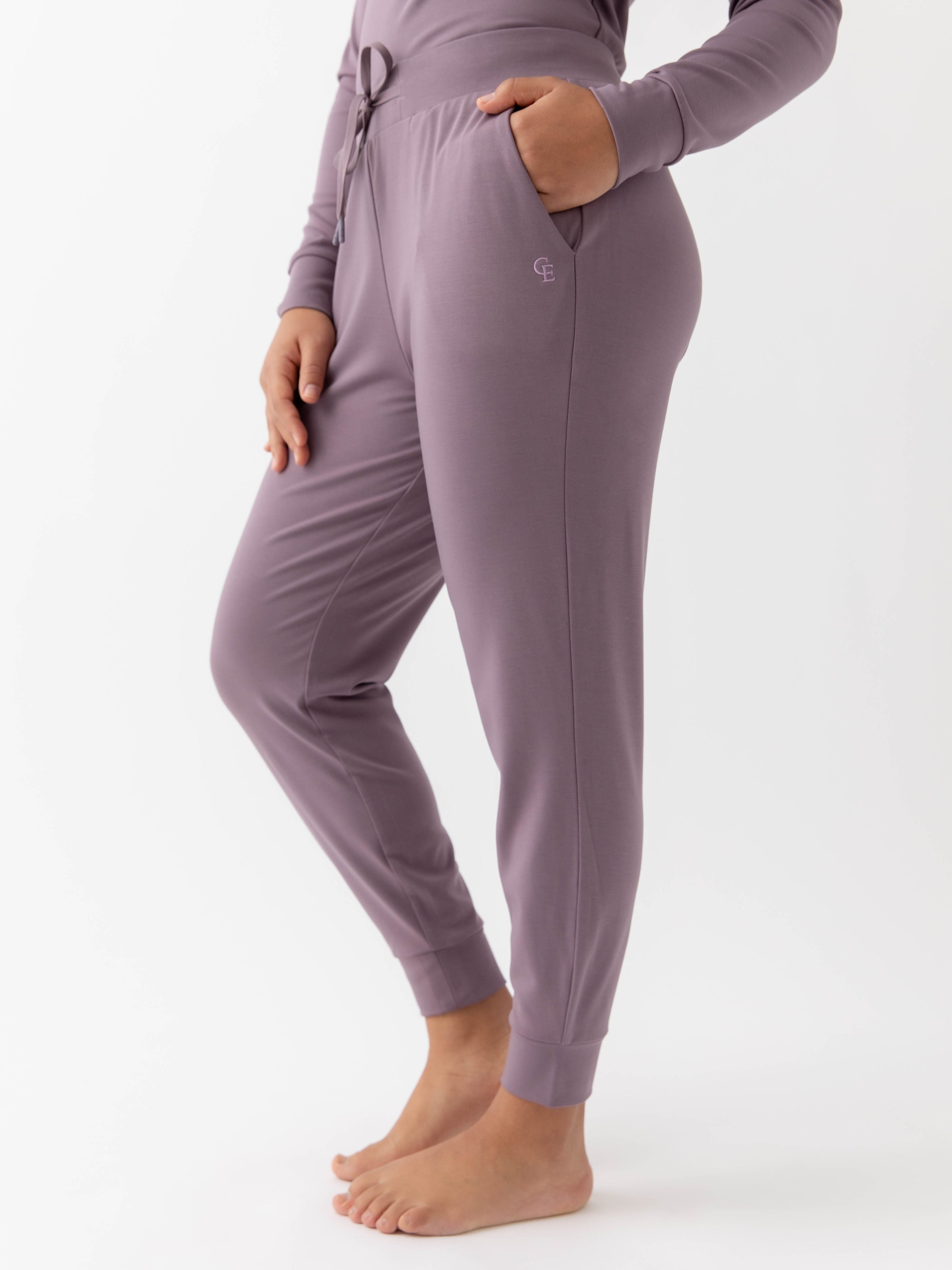 Twilight Bamboo Jogger Set. The photo was taken close up, showing off the print of the joggers. 