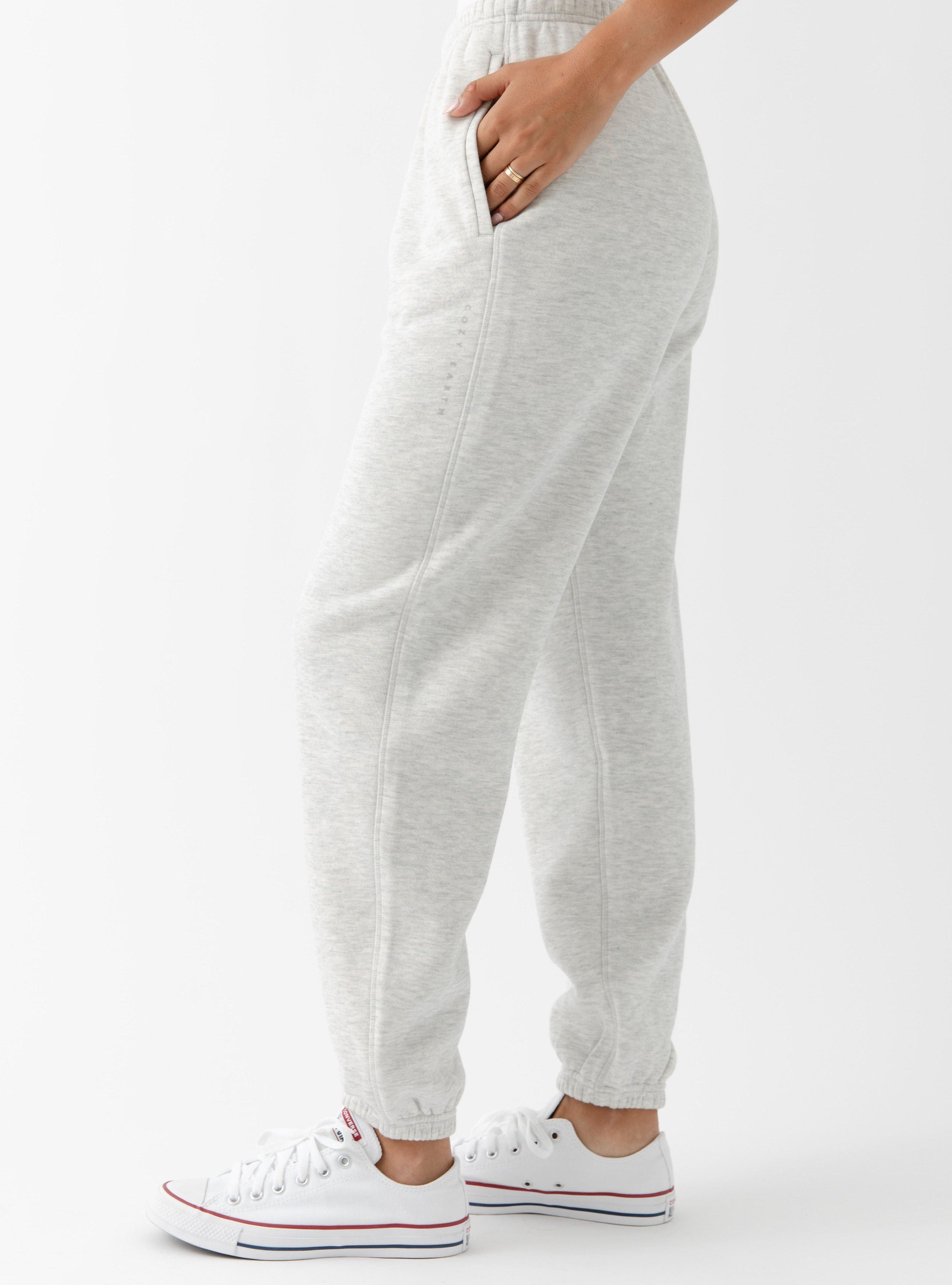 Side view of heather grey cityscape sweats with white background 