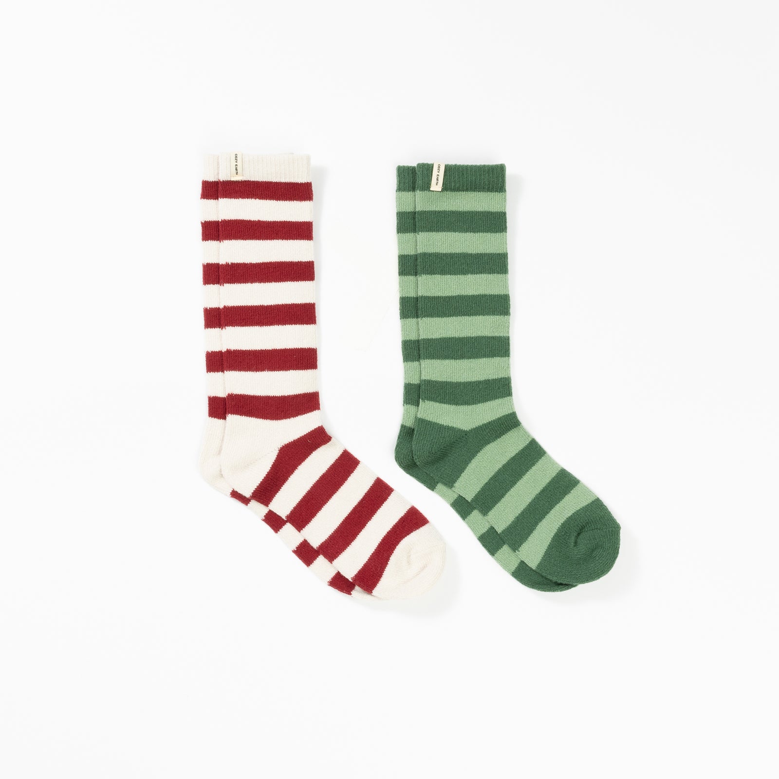 Striped Plush Lounge Socks in Jade and Garnet 