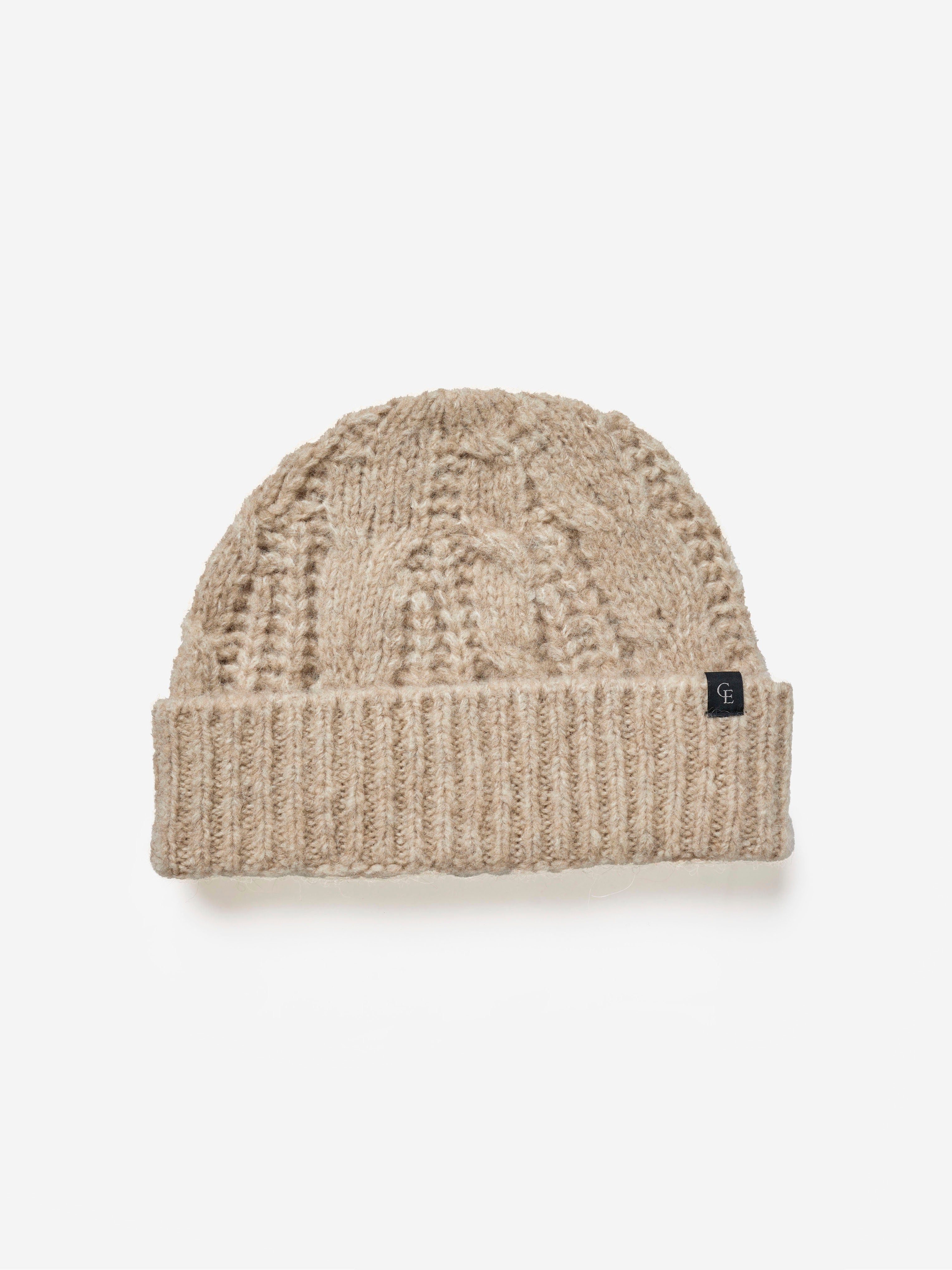 Cozy Earth Cable Knit Beanie on a white background. |Color:Oatmeal