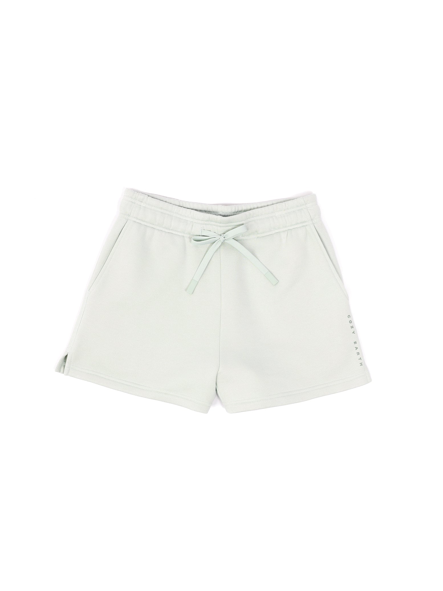 Arctic CityScape Shorts. The shorts are laying flat over a background that is white. 