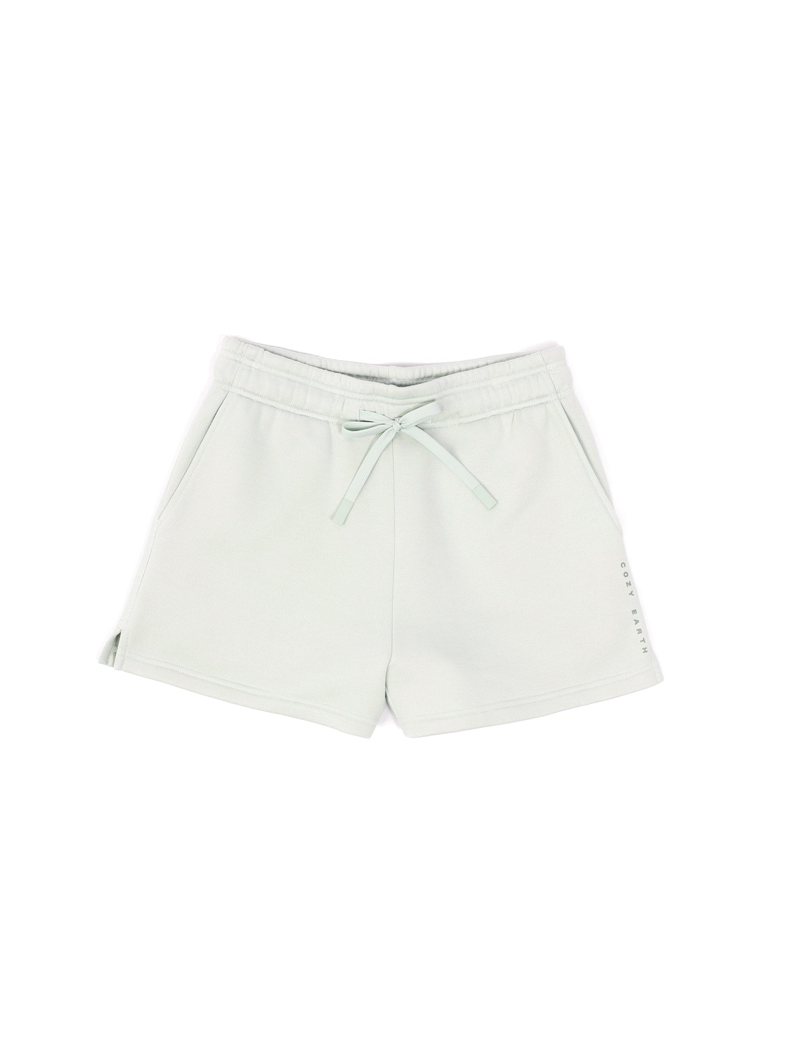 Arctic CityScape Shorts. The shorts are laying flat over a background that is white. 