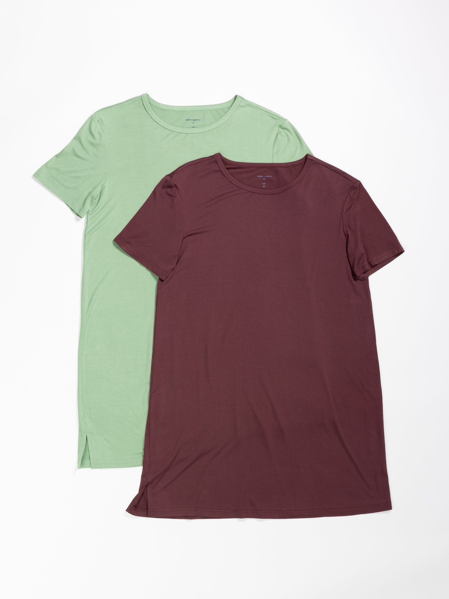 Women's Bamboo Stretch Knit Sleep Dress in Fern and Burgundy 