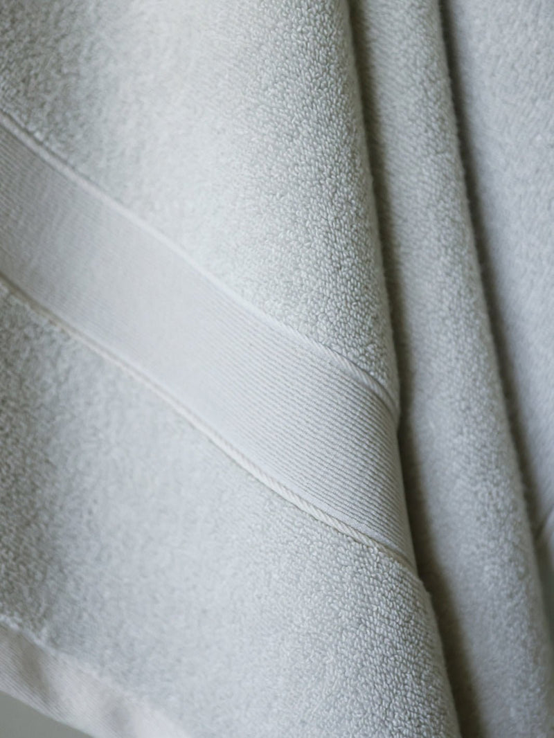 Close up of light grey luxe bath sheet
