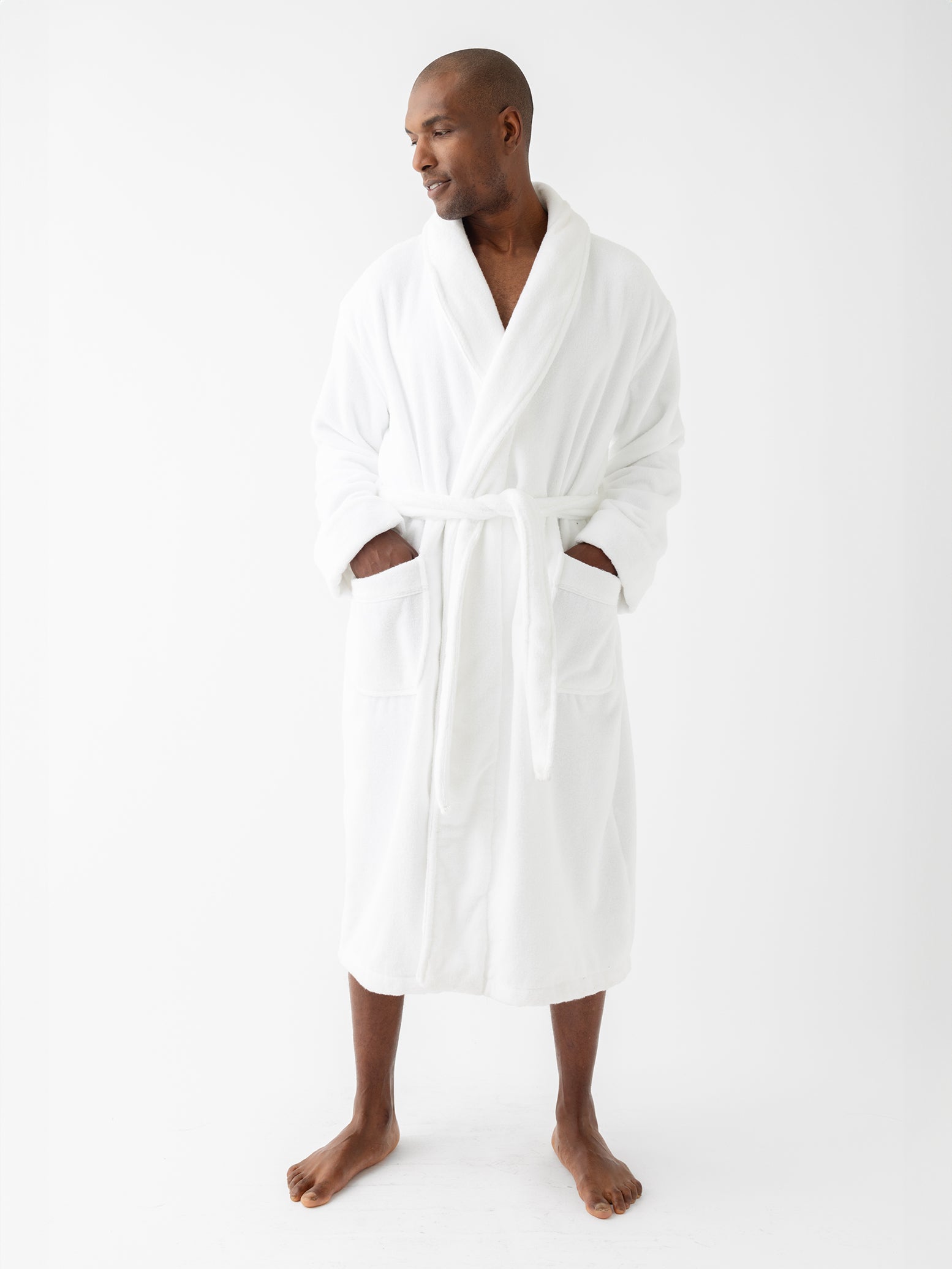 Man in white bath robe with white background |Color:White