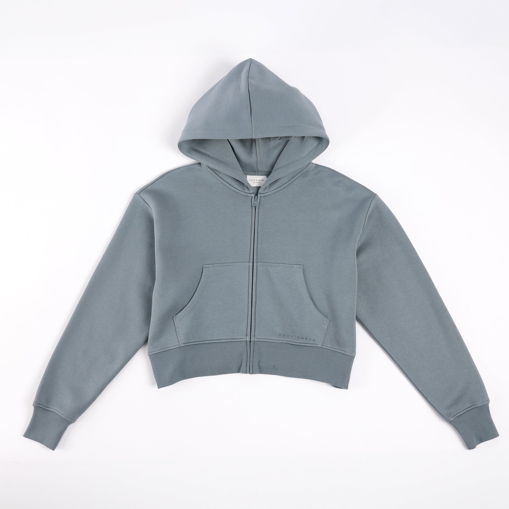 Smokey Blue  CityScape Cropped Full Zip with white background 