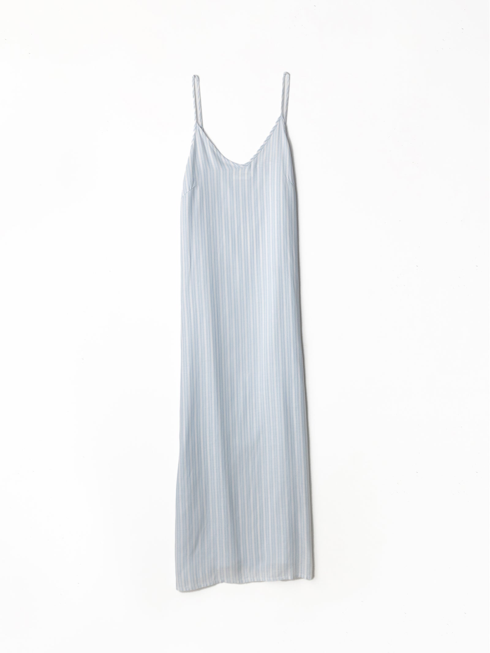 Spring Blue Stripe nightgown in front of white background 