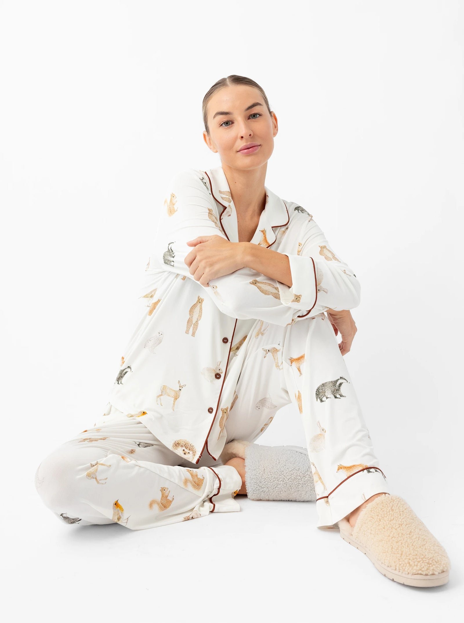 Women's Long Sleeve Bamboo Pajama Top in Stretch-Knit 