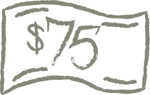 Illustrated icon of a dollar with $75 on it