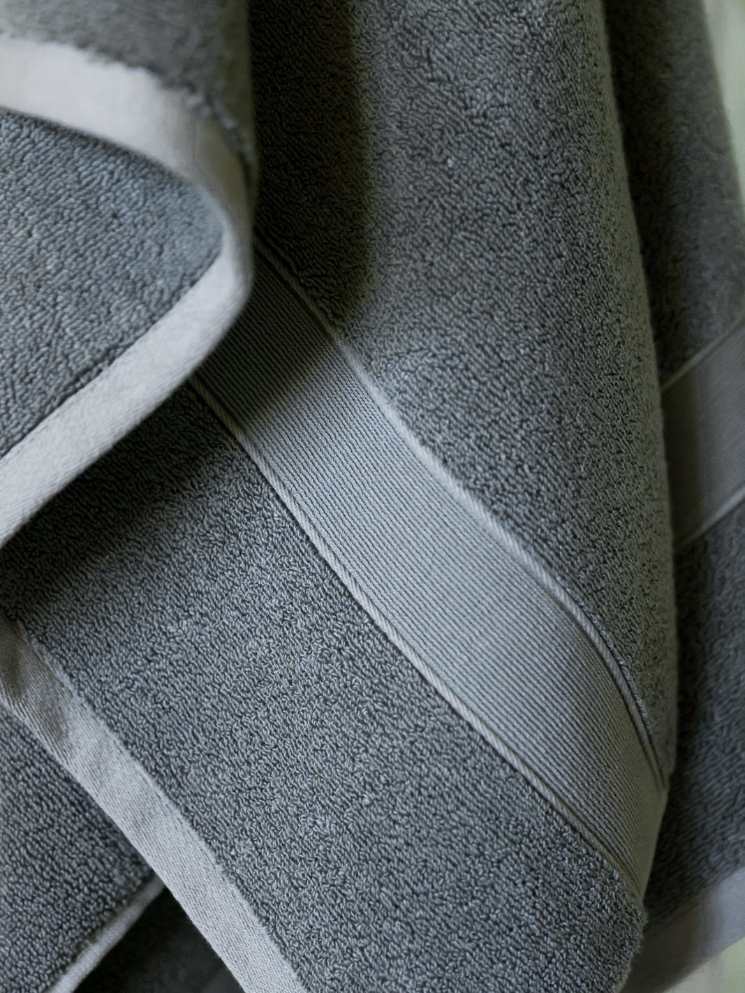 Close up of charcoal luxe bath sheet 
