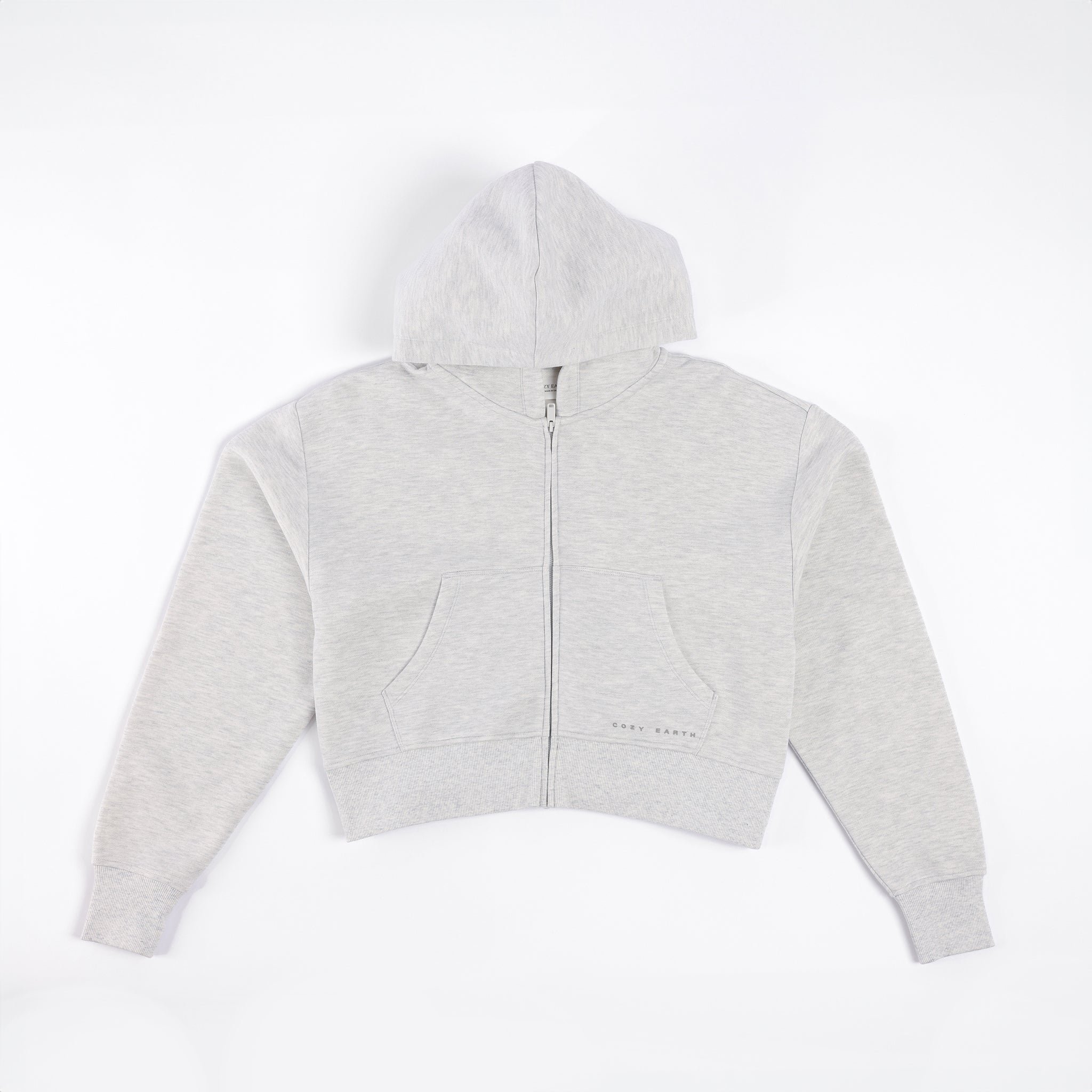 Heather Grey CityScape Cropped Full Zip with white background 