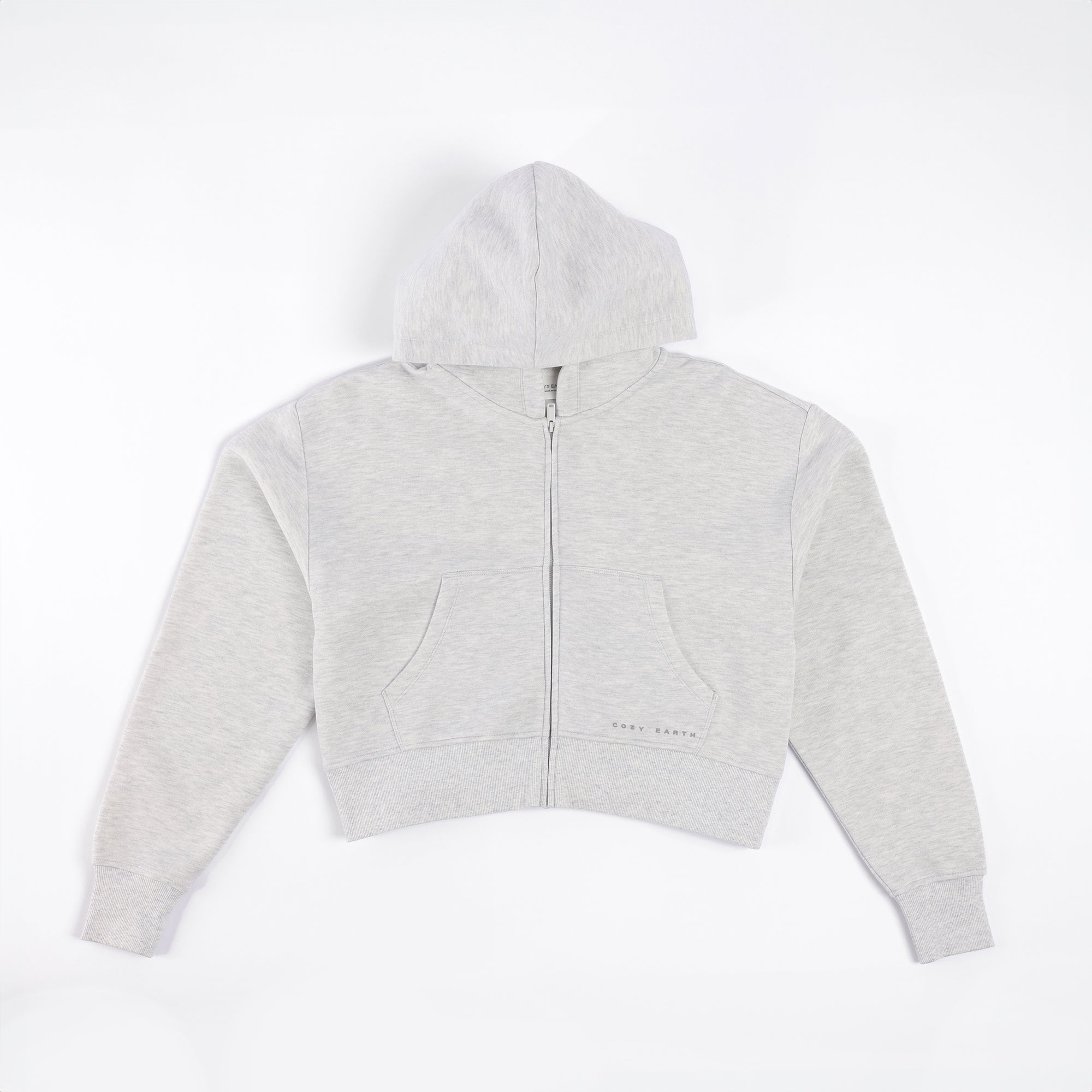 Heather Grey CityScape Cropped Full Zip with white background 