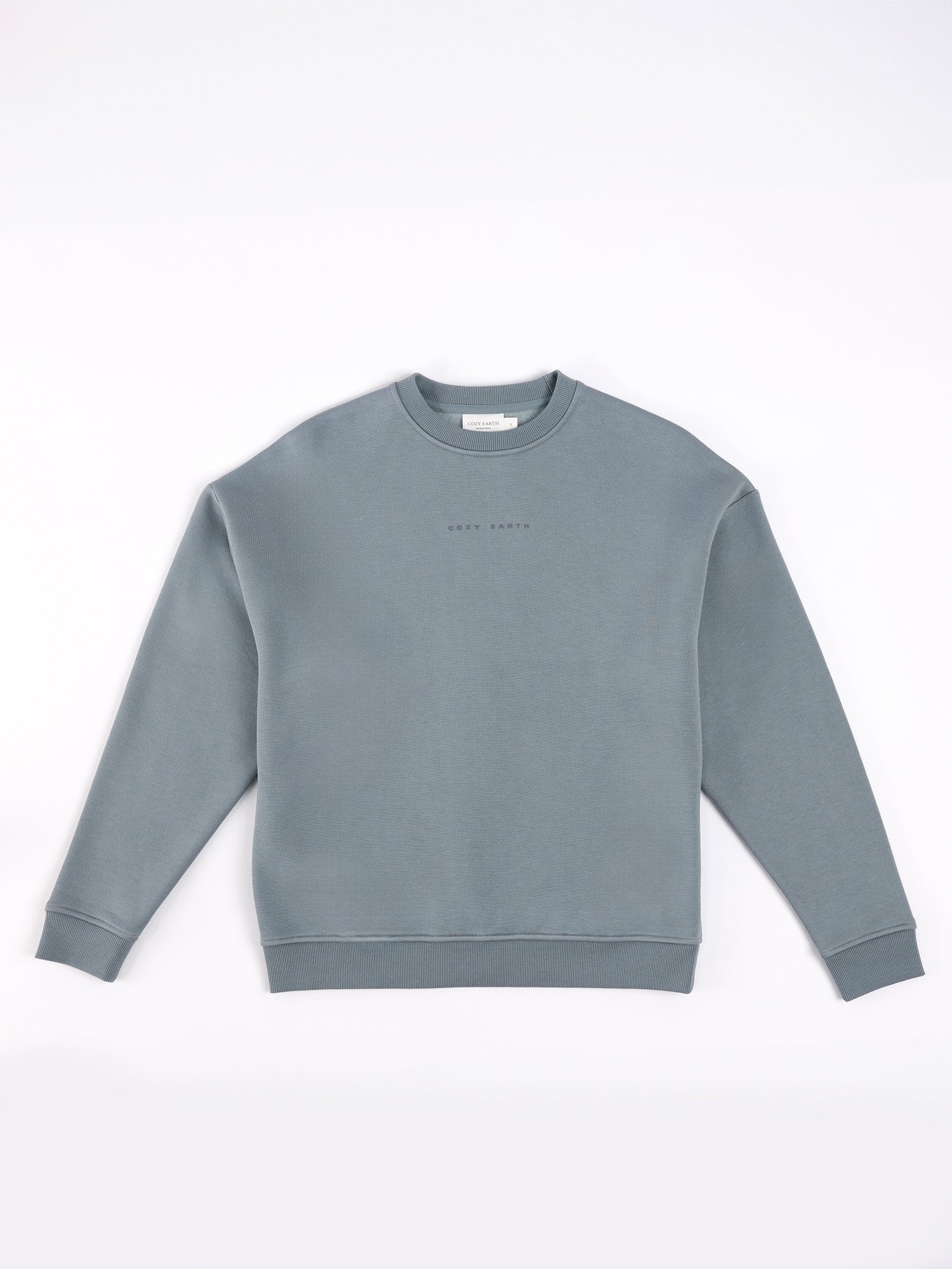 Smokey Blue cityscape crewneck with white background 