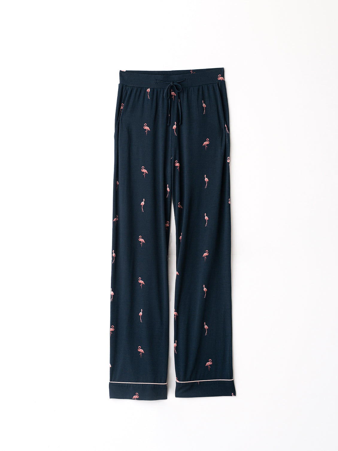 Flat lay of flamingo print pajama pants 