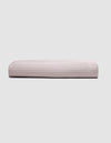 Folded light purple Cozy Earth Bamboo fitted Sheet with light horizontal stripes.|Color:Classic Stripe in Lavender