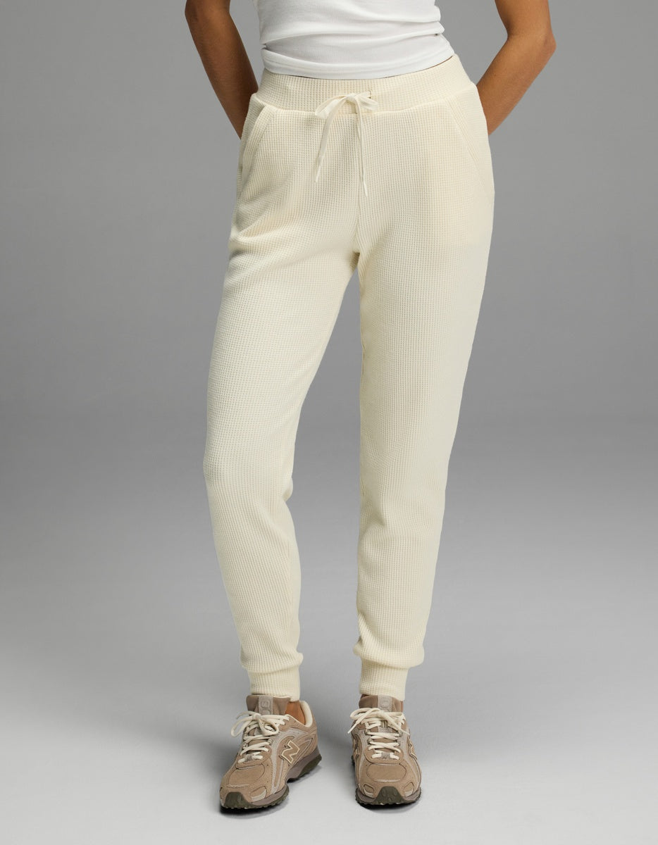 Cozy Earth Women’s Blake Waffle Joggers in off-white with a drawstring waist and elastic cuffs.