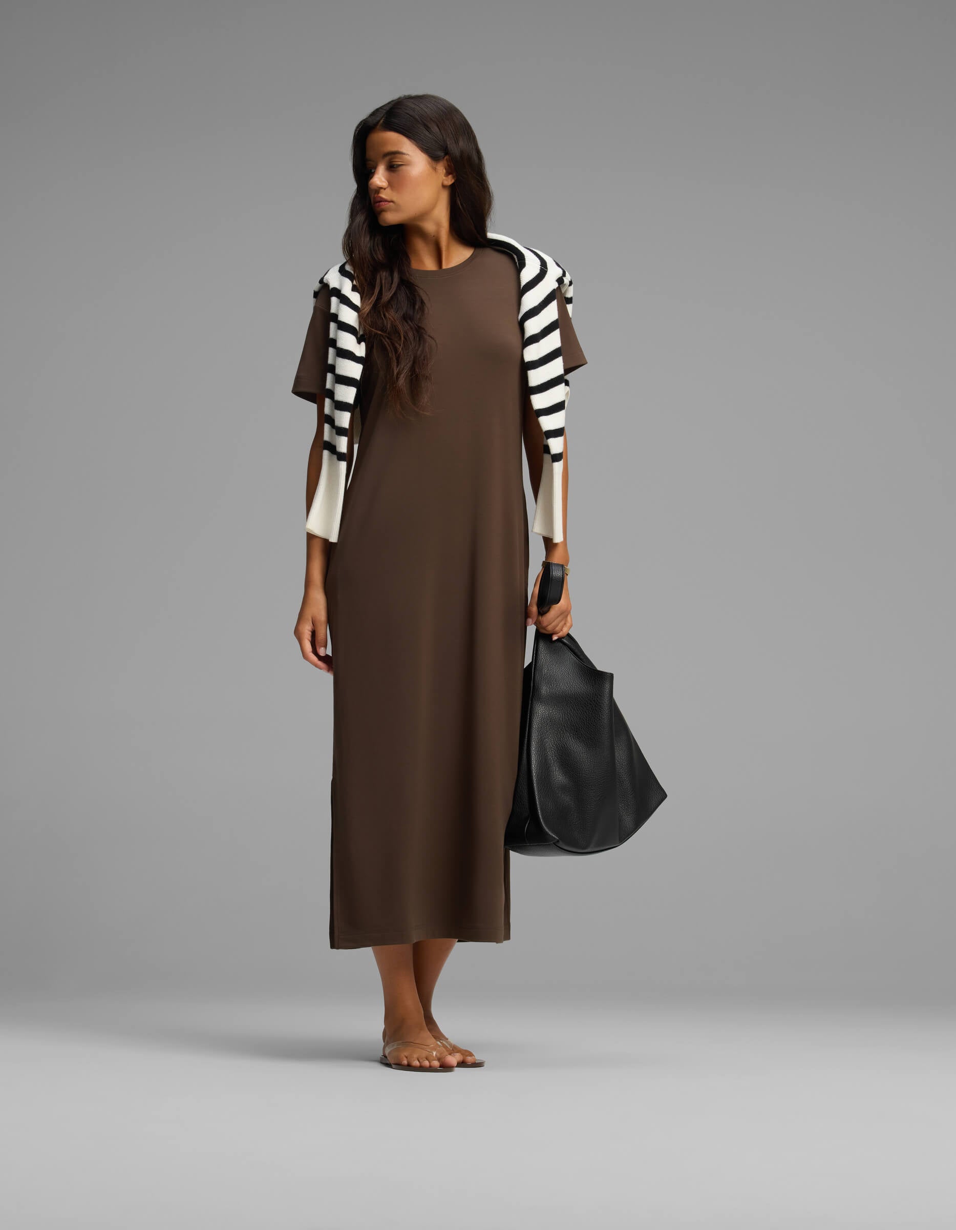 comfortable midi dresses Women's Soft Horizons Natural Rib Knit Button Back Dress | Size: L Lightweight with a comfortable stretch The Most Comfortable Everyday Dresses