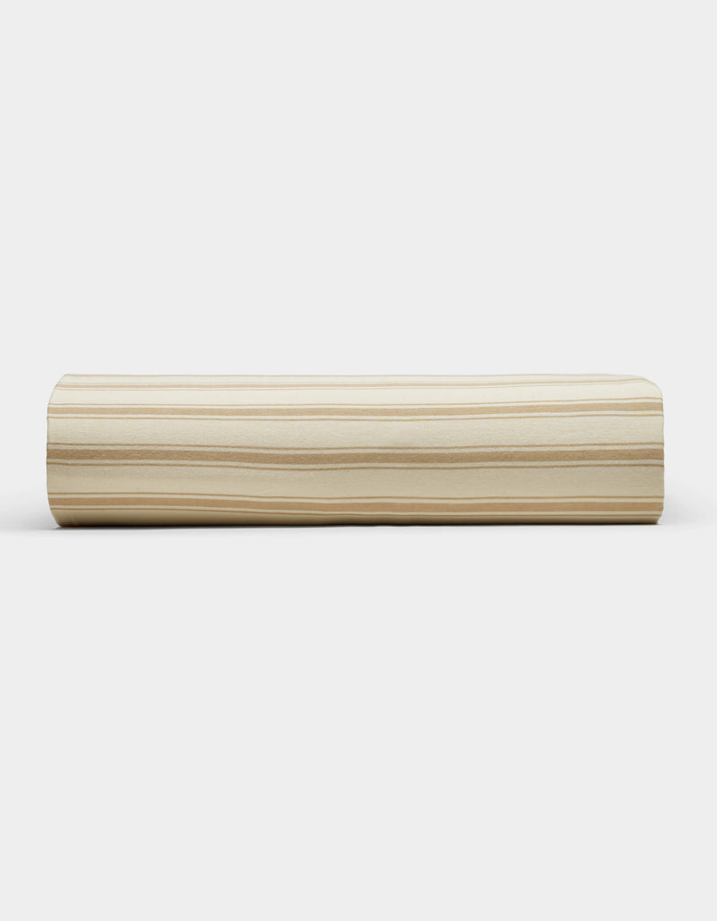 The Cozy Earth Soft-Wash Cotton Fitted Sheet, shown on a white background, features pale, horizontal grain-like patterns reminiscent of natural wood textures.
