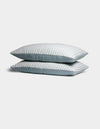 Two Cozy Earth Waterfront Shams are stacked neatly, featuring light blue and white stripes, against a plain white background.|Color:River Stripe