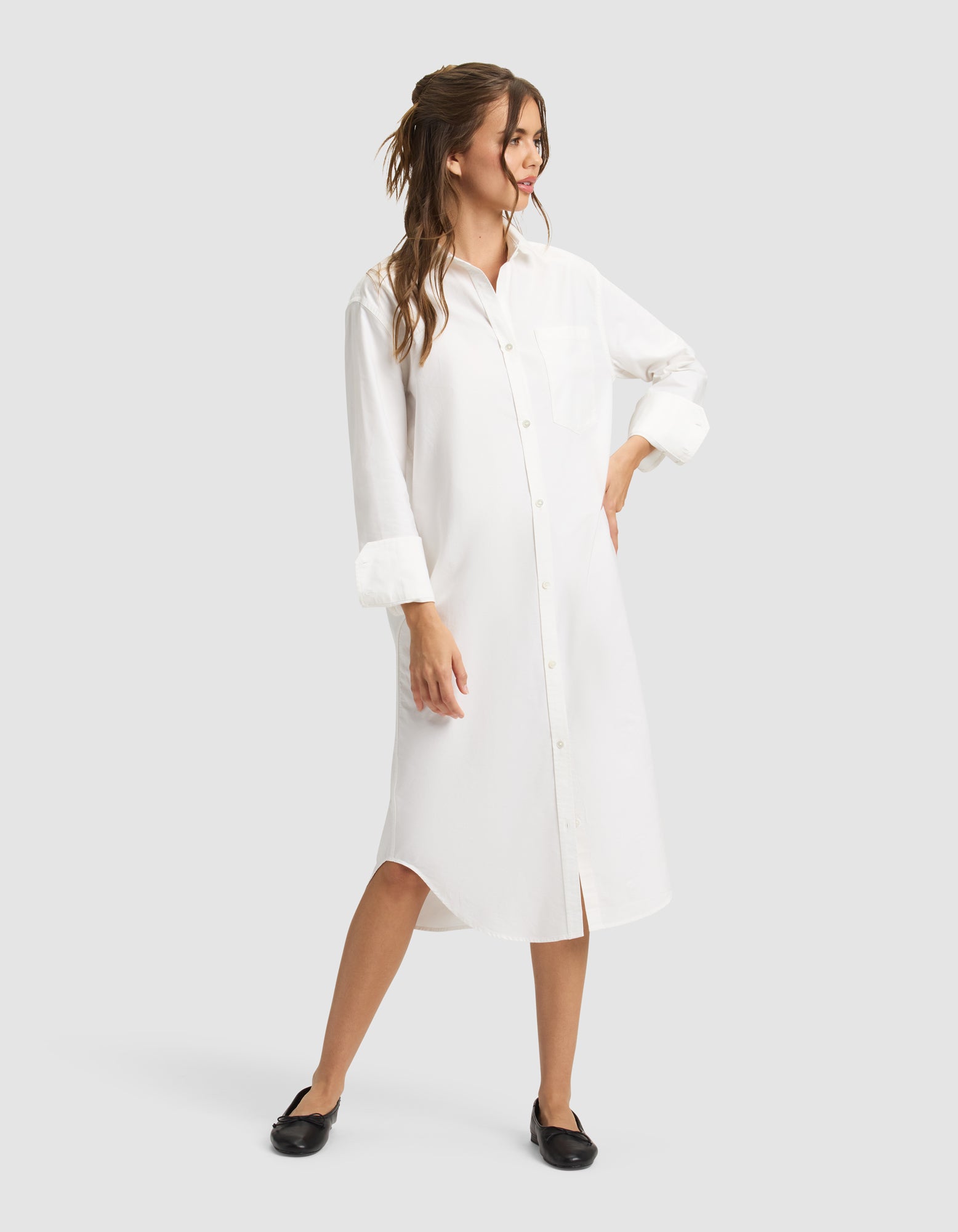 midi white shirt dress women Women's Camden Midi Dress - Last Chance in Blue Oxford Stripe (Size: XS)